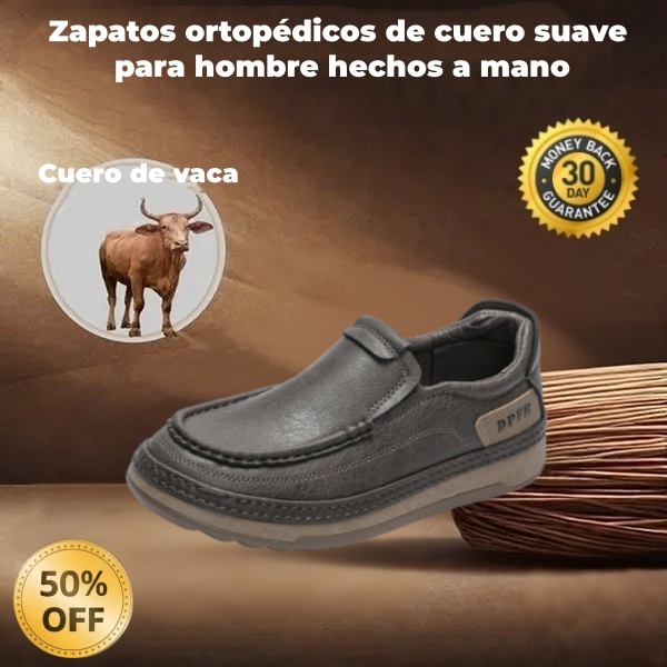 🎉 ¡50% de descuento hoy! Zapatos ortopédicos cómodos para hombre 🐂 Hechos con auténtica piel de vaca australiana 👞 Alivian el dolor de pies - Soporte para el arco ✅ Cómodos para caminar todo el día