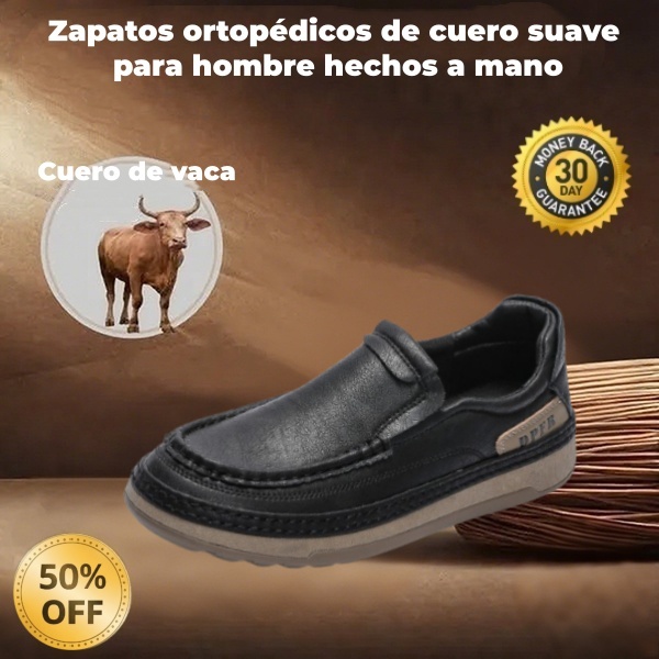 🎉 ¡50% de descuento hoy! Zapatos ortopédicos cómodos para hombre 🐂 Hechos con auténtica piel de vaca australiana 👞 Alivian el dolor de pies - Soporte para el arco ✅ Cómodos para caminar todo el día