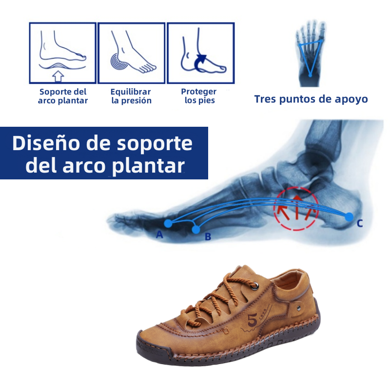 (🎉 Último día 70% de descuento, no te lo pierdas) 🐂 Zapatos ortopédicos de piel de becerro australiana para hombre 👞 Cosidos a mano, transpirables ✅ Soporte de arco: caminar cómodo