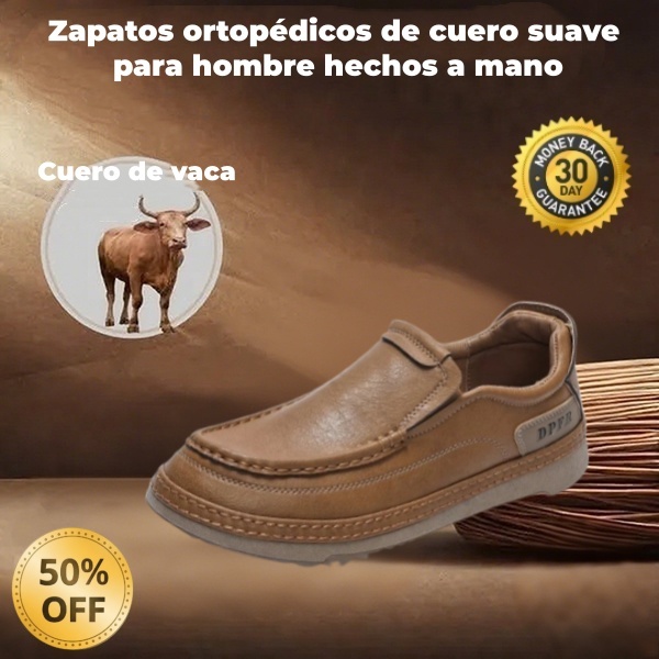 🎉 ¡50% de descuento hoy! Zapatos ortopédicos cómodos para hombre 🐂 Hechos con auténtica piel de vaca australiana 👞 Alivian el dolor de pies - Soporte para el arco ✅ Cómodos para caminar todo el día
