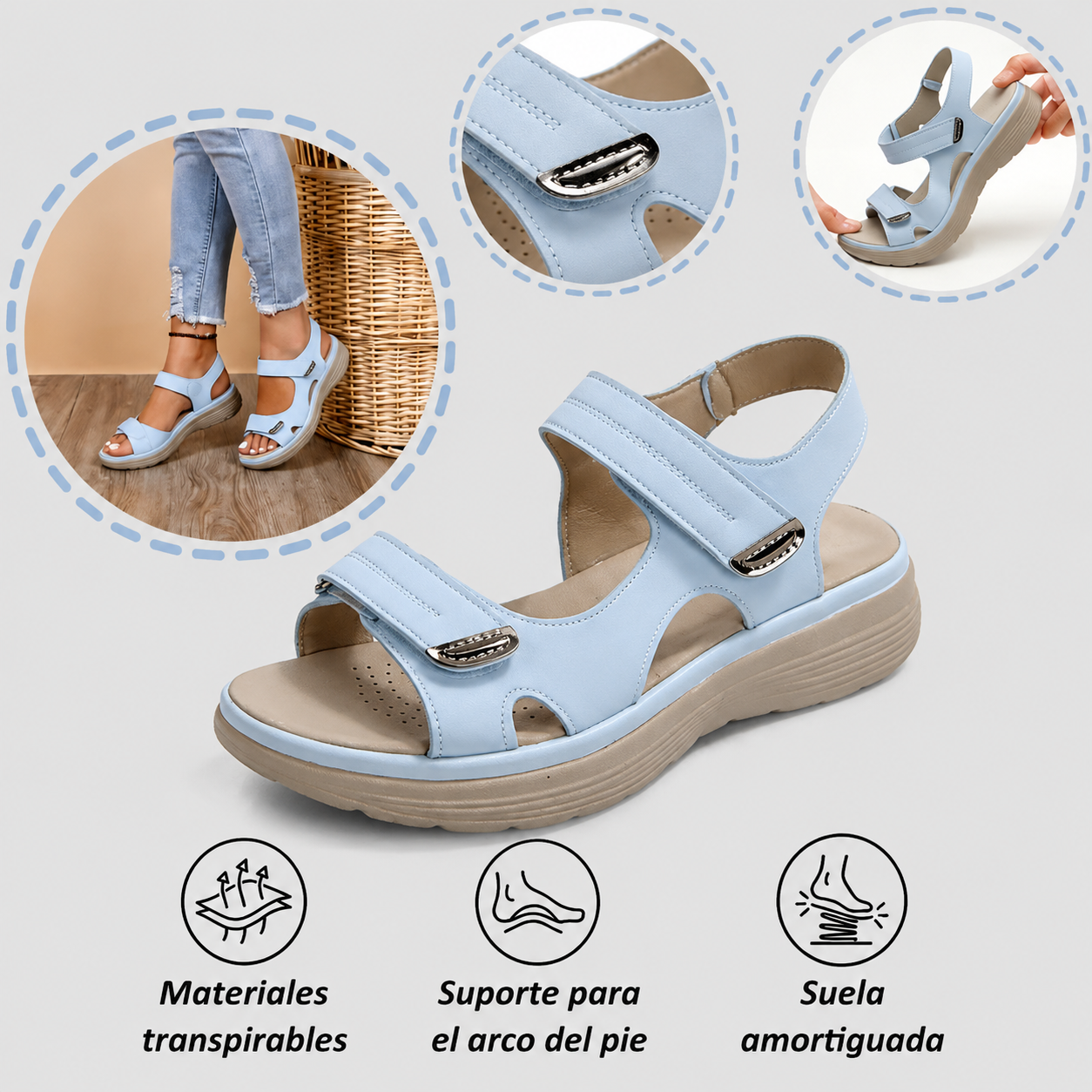 🔥50% de descuento hoy - ¡no te lo pierdas! Sandalias ortopédicas de verano, diseño ergonómico ✅ alivian el dolor de pies, antideslizantes y transpirables, ajustables con cierre de velcro ✅