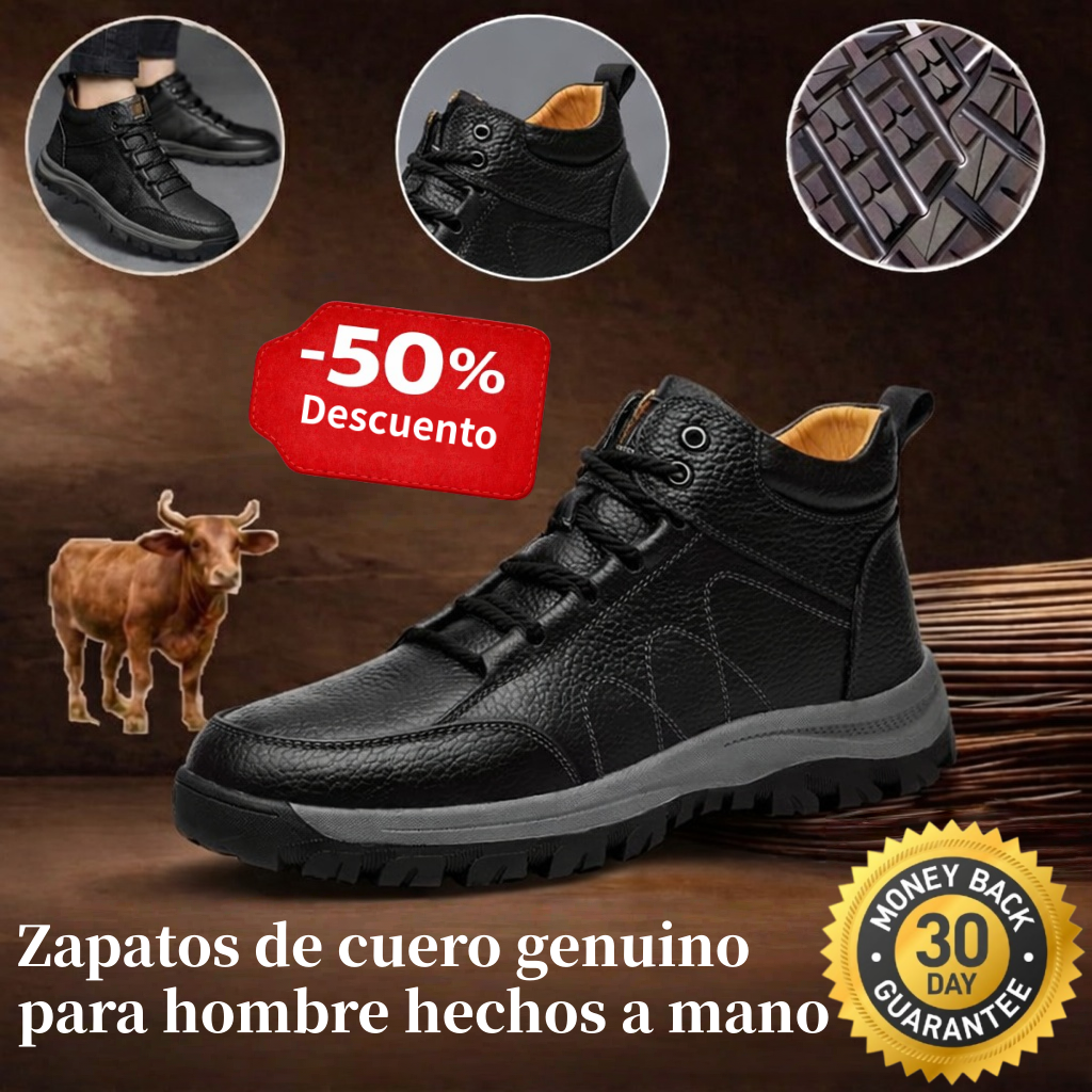 🎁Oferta por tiempo limitado🐂 Zapatos ortopédicos para hombre, hechos de piel de becerro australiana👞 Cosidos a mano, impermeables y antideslizantes✅, con soporte para el arco: caminar cómodamente.