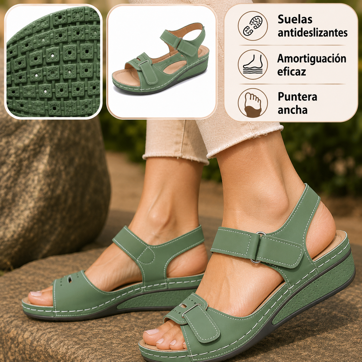 🔥50% de descuento hoy - ¡No te lo pierdas! Sandalias ortopédicas de verano, diseño ergonómico ✅Alivian el dolor, cómodas y transpirables, ajustables con cierre de velcro✅