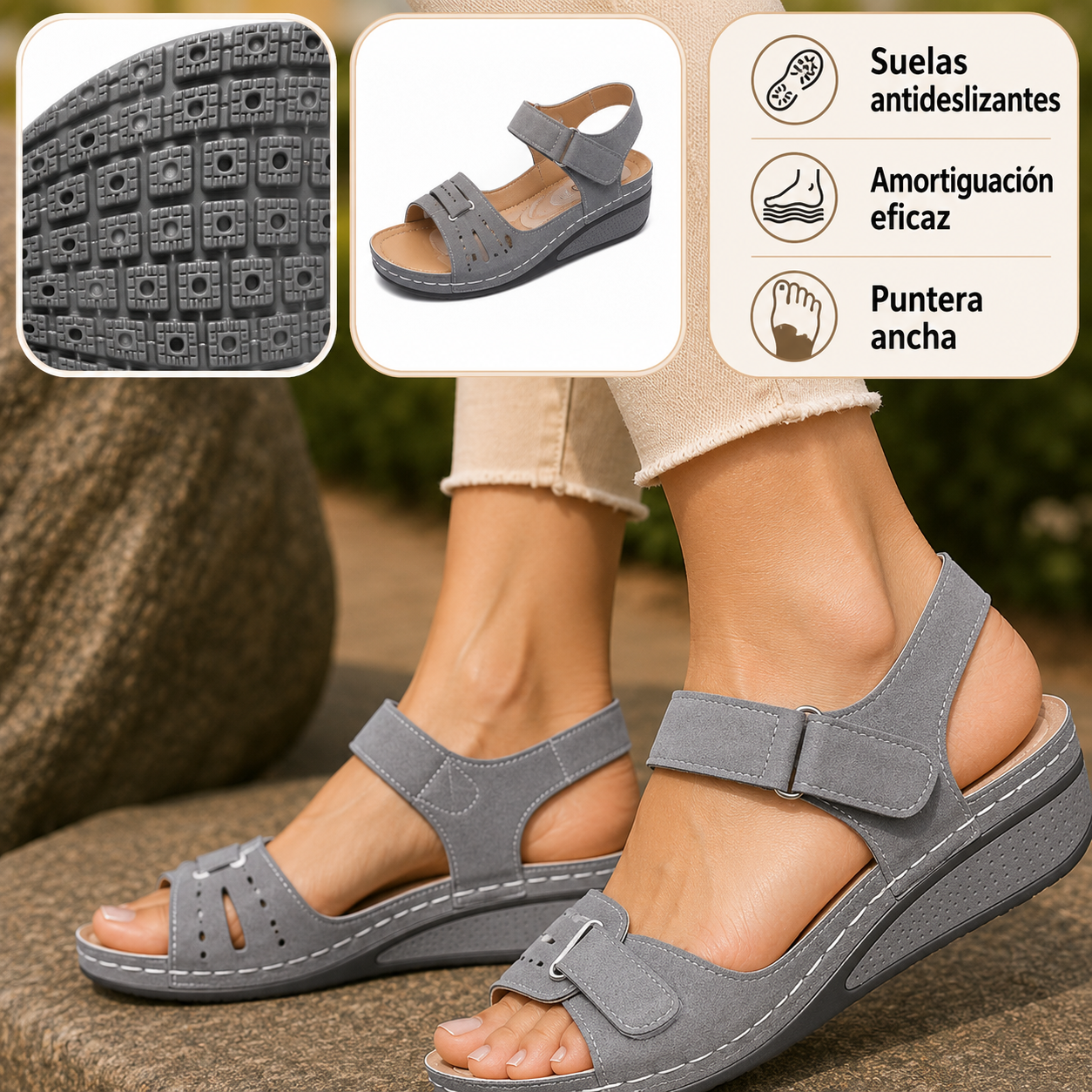 🔥50% de descuento hoy - ¡No te lo pierdas! Sandalias ortopédicas de verano, diseño ergonómico ✅Alivian el dolor, cómodas y transpirables, ajustables con cierre de velcro✅