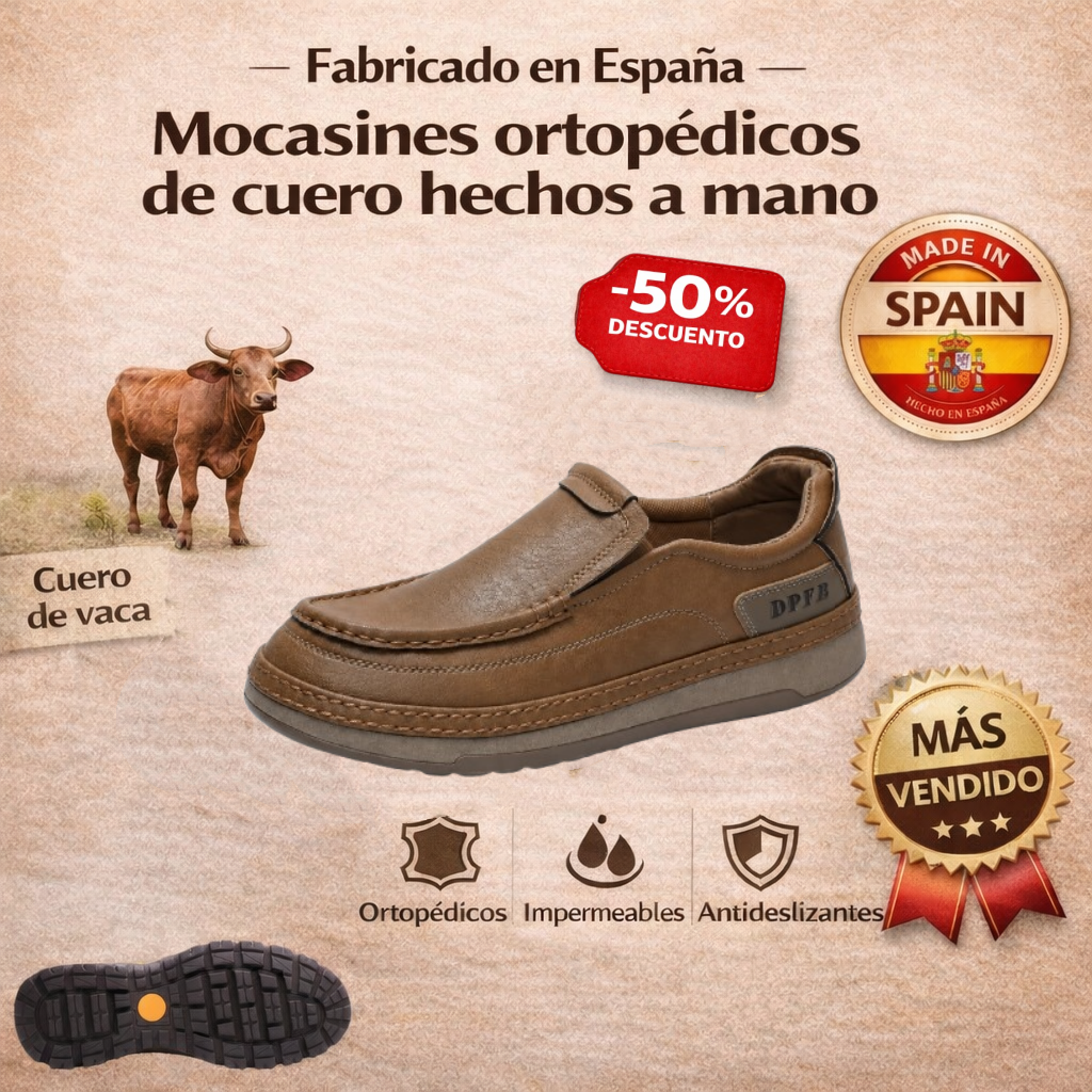 🎉 ¡50% de descuento hoy! Zapatos ortopédicos cómodos para hombre 🐂 Hechos con auténtica piel de vaca australiana 👞 Alivian el dolor de pies - Soporte para el arco ✅ Cómodos para caminar todo el día