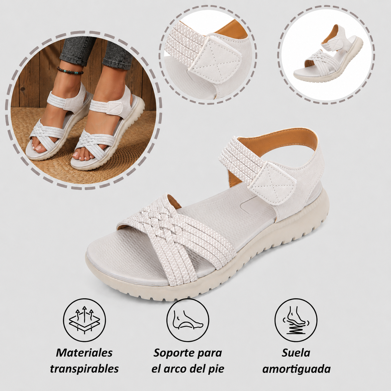 ⏰ ¡Último día! ¡50 % de descuento! ¡No te lo pierdas! ✅️ Sandalias cómodas con soporte para el arco del pie: alivian el dolor de pies y cuentan con un diseño ergonómico.