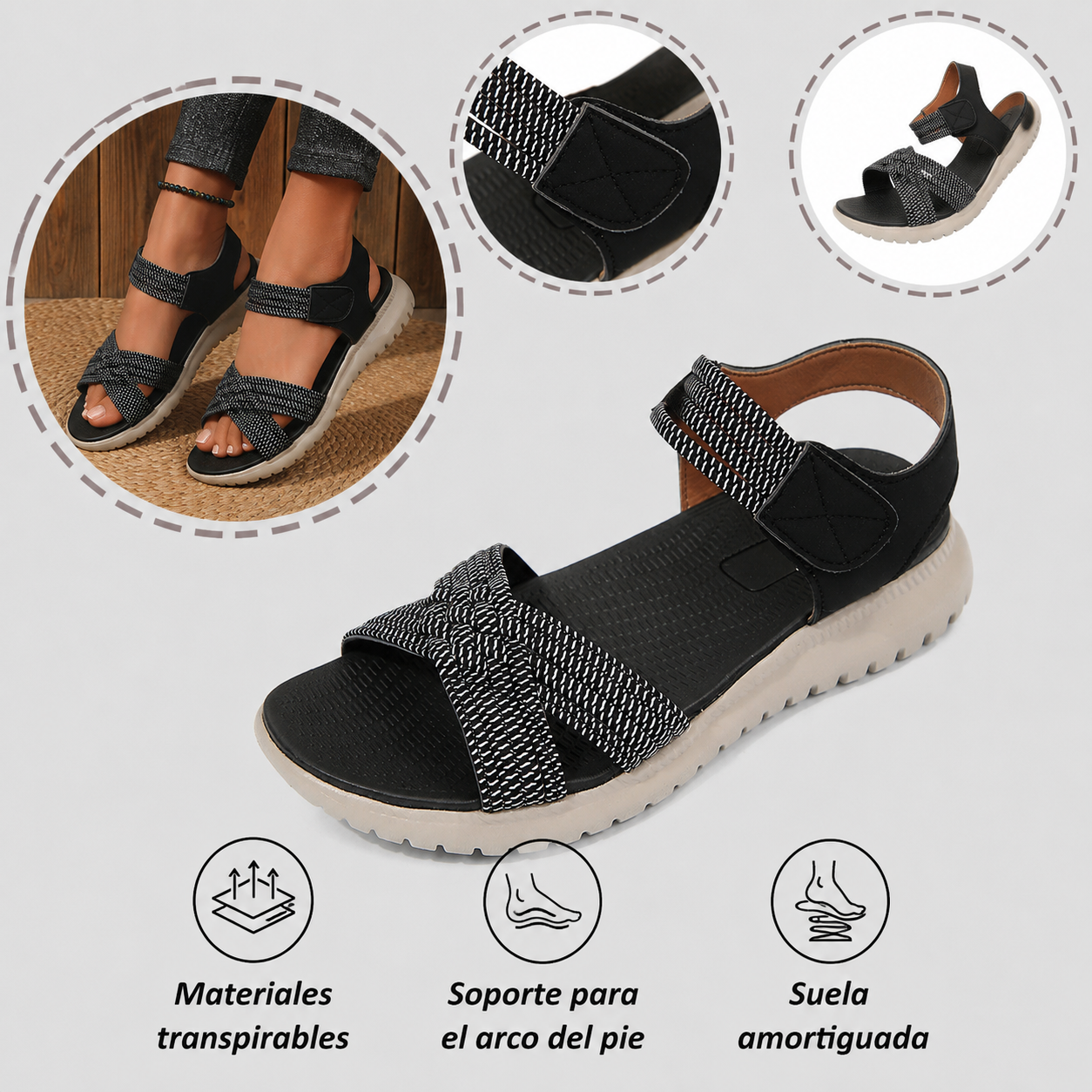 ⏰ ¡Último día! ¡50 % de descuento! ¡No te lo pierdas! ✅️ Sandalias cómodas con soporte para el arco del pie: alivian el dolor de pies y cuentan con un diseño ergonómico.