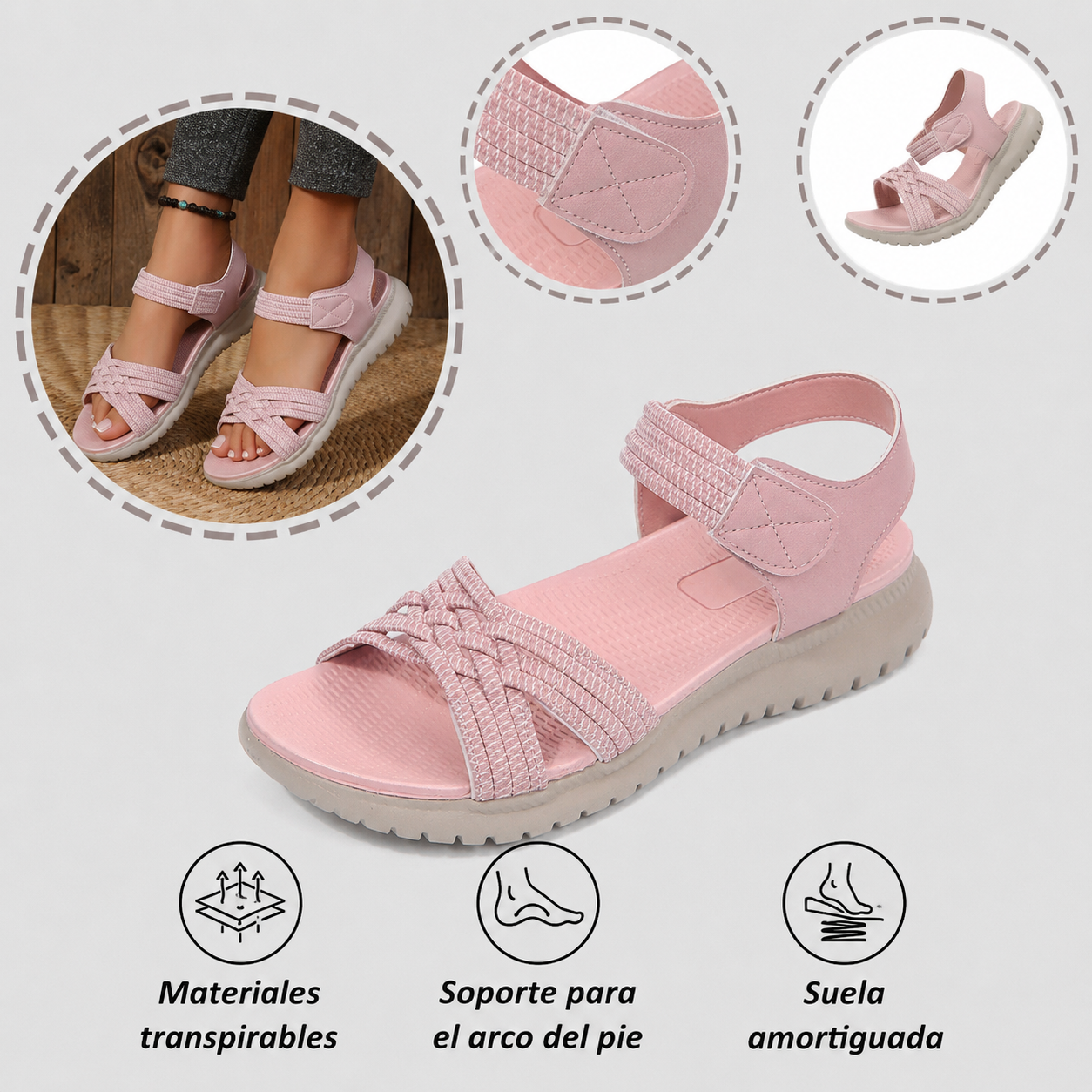 ⏰ ¡Último día! ¡50 % de descuento! ¡No te lo pierdas! ✅️ Sandalias cómodas con soporte para el arco del pie: alivian el dolor de pies y cuentan con un diseño ergonómico.