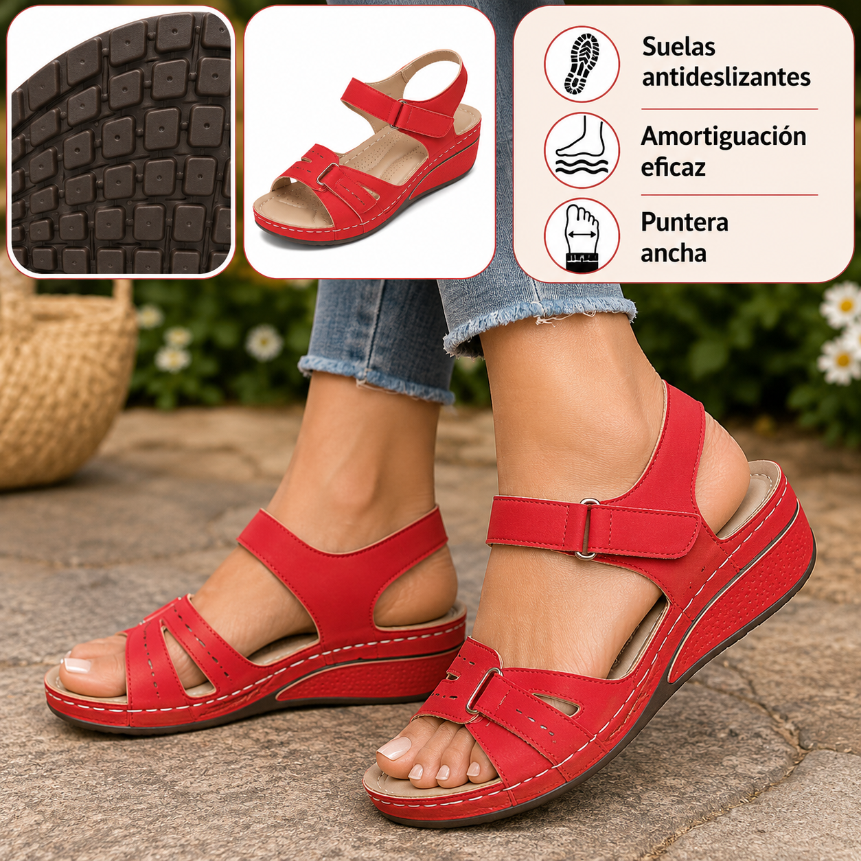 🔥50% de descuento hoy - ¡No te lo pierdas! Sandalias ortopédicas de verano, diseño ergonómico ✅Alivian el dolor, cómodas y transpirables, ajustables con cierre de velcro✅