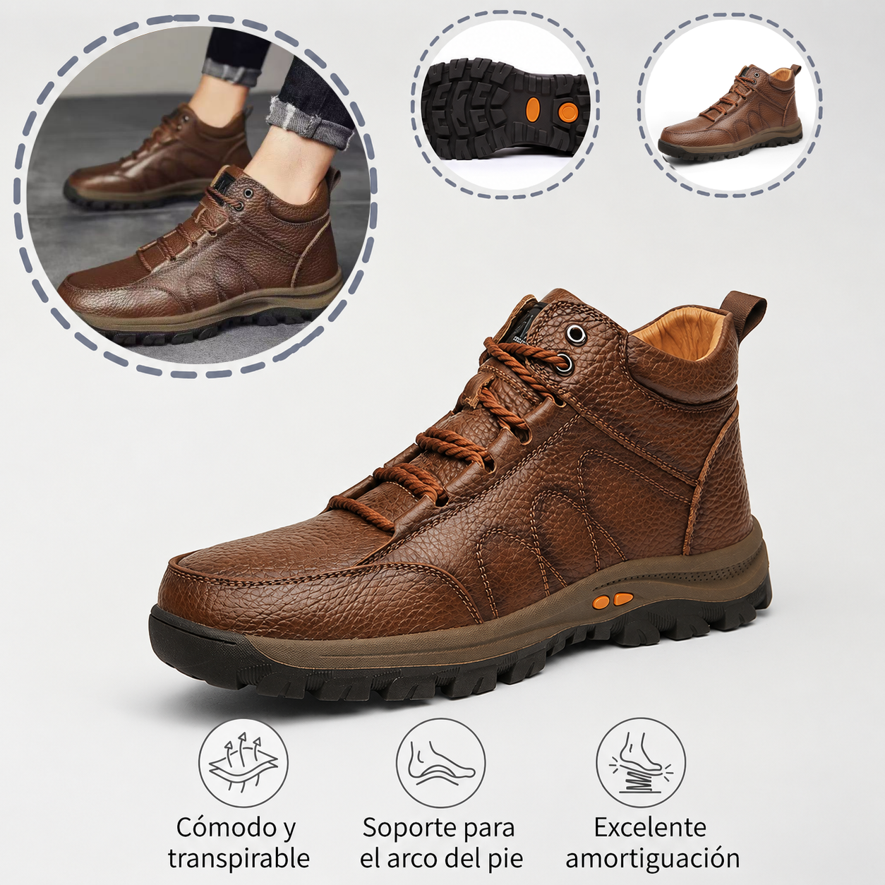 🎁Oferta por tiempo limitado🐂 Zapatos ortopédicos para hombre, hechos de piel de becerro australiana👞 Cosidos a mano, impermeables y antideslizantes✅, con soporte para el arco: caminar cómodamente.