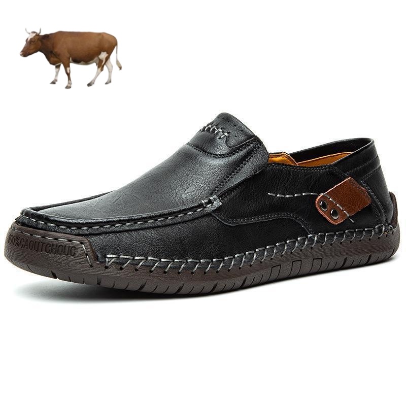 (🎉 Último día 70% de descuento, no te lo pierdas) 🐂 Zapatos para caminar para hombre de piel de becerro australiana genuina 👞 Cosidos a mano ✅ Caminata cómoda