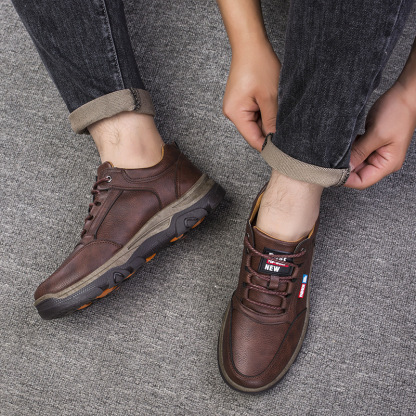 (🎉Último día 50% de descuento, no te lo pierdas) 🐂 Zapatos ortopédicos de piel de becerro australiana para hombre 👞Cosidos a mano, transpirables ✅Soporte de arco: caminar cómodo