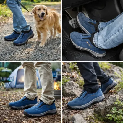 🎁 Zapatos ortopédicos para caminar para hombre — Zapatos de gamuza cosidos a mano 👟 Impermeables y antideslizantes ✅ Soporte para el arco — Caminar cómodamente.