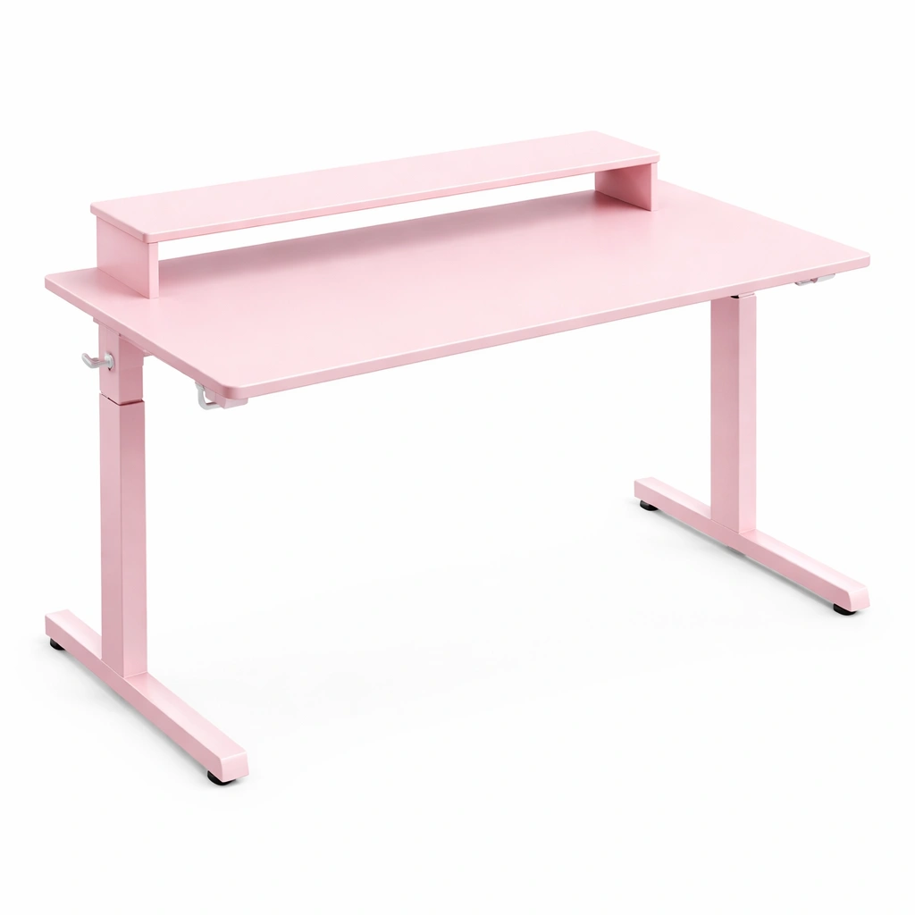 Bureau rglable rose avec tagre suprieure intgre-Rovtravo