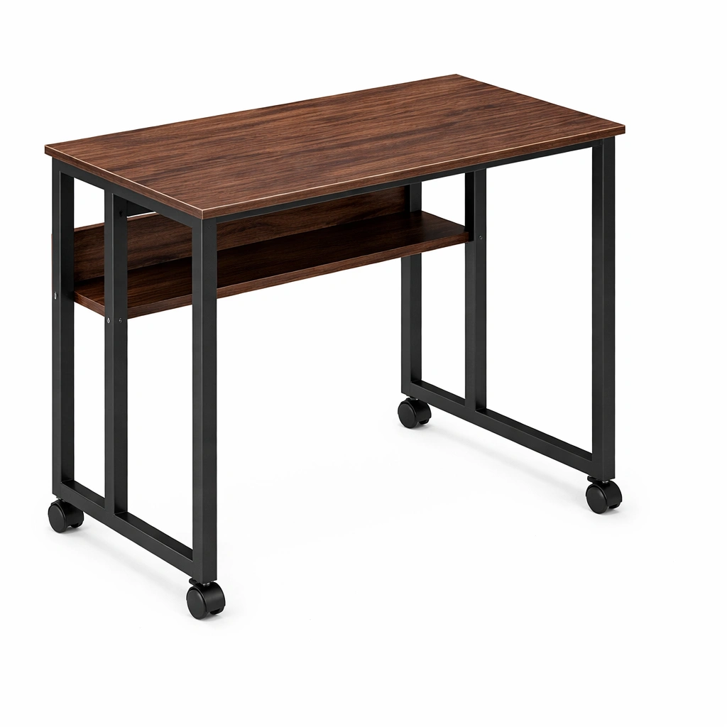 Bureau compact avec tagre infrieure et roulettes-Rovtravo