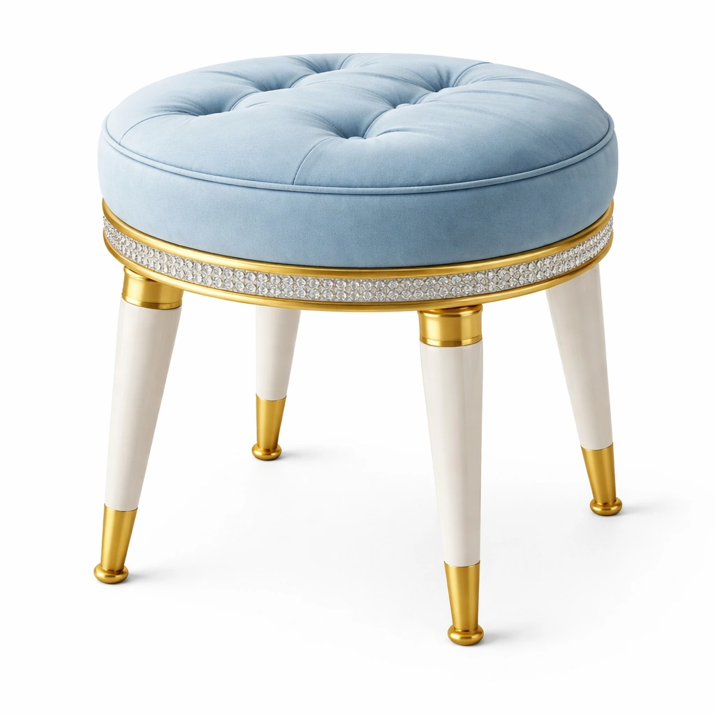 Tabouret pivotant bleu clair avec strass-Rovtravo