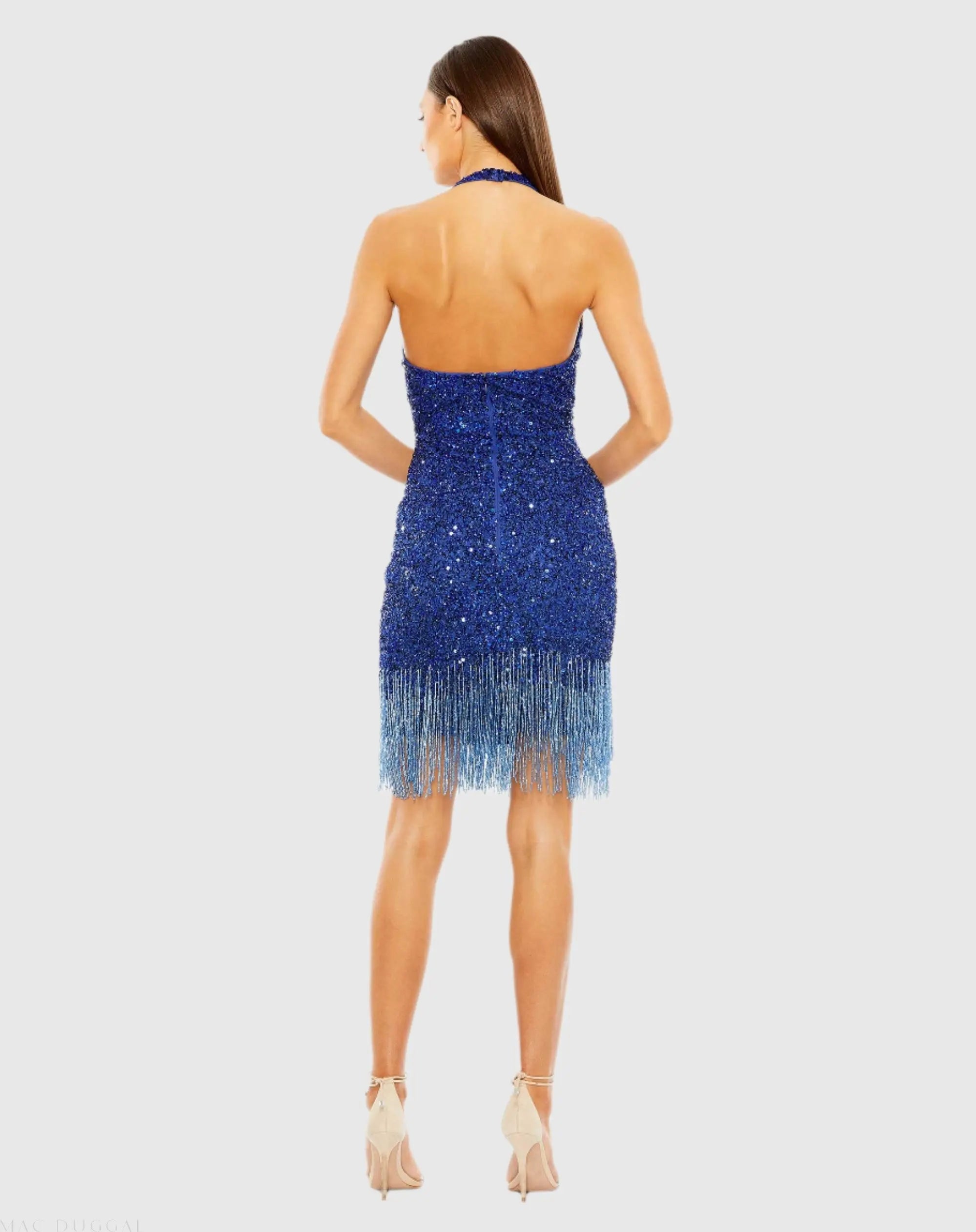 Blue Cross Front Keyhole Top Beaded Fringe Mini Dress - FINAL SALE-Myartka