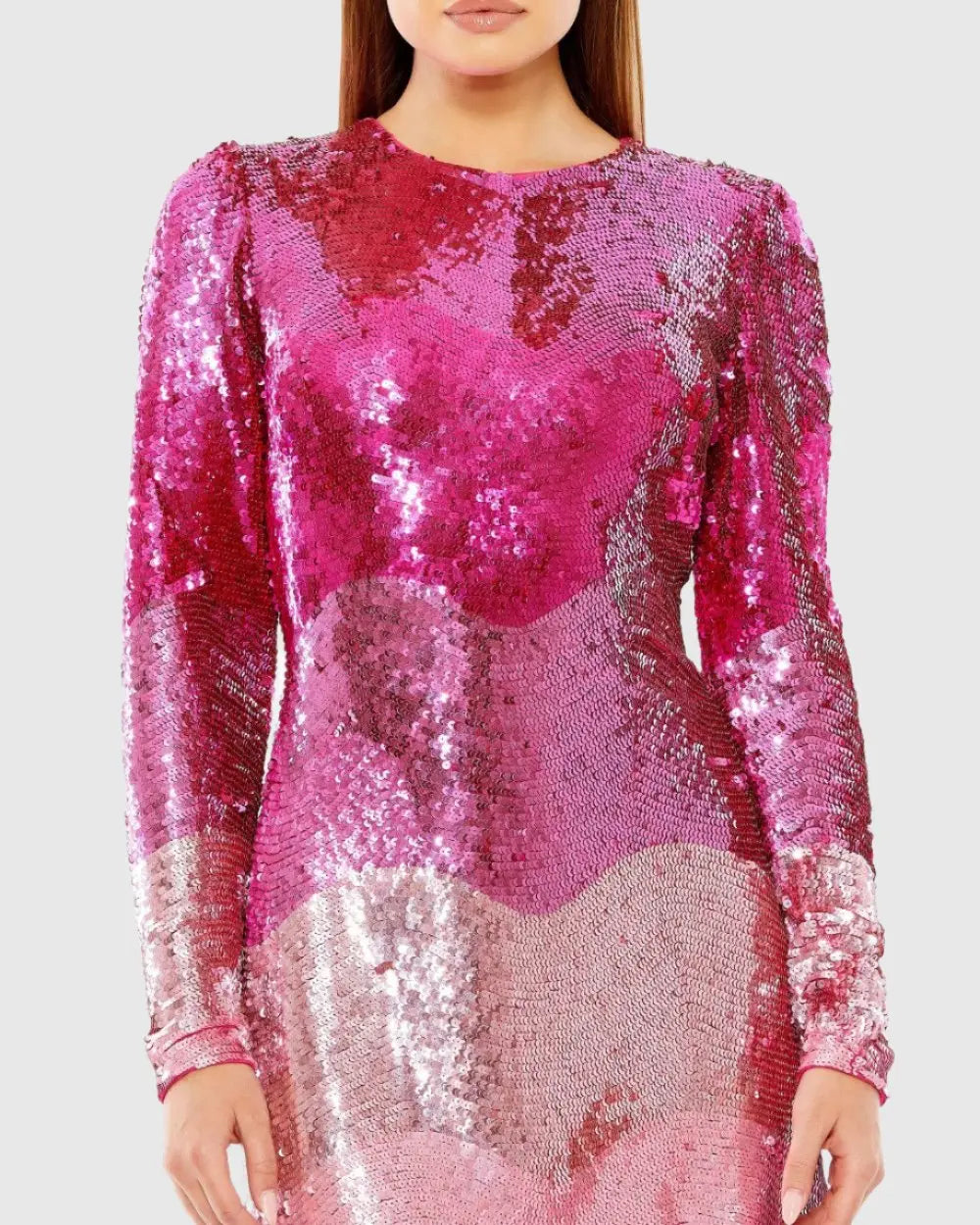 Pink Long Sleeve Ombre Sequin Mini Dress-Myartka