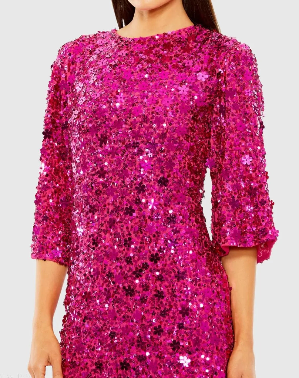 Pink Quarter Sleeve High Neck Sequin Embellished Mini Dress - FINAL SALE-Myartka