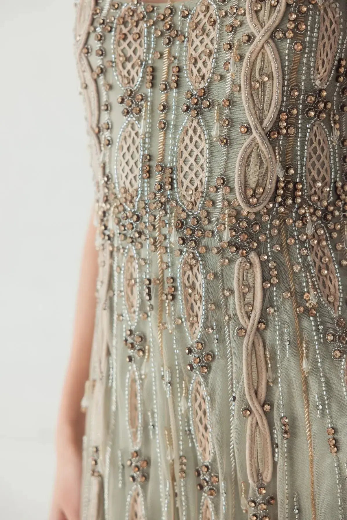 Green Sleeveless Scoop Neck Embellished Midi Dress-Myartka