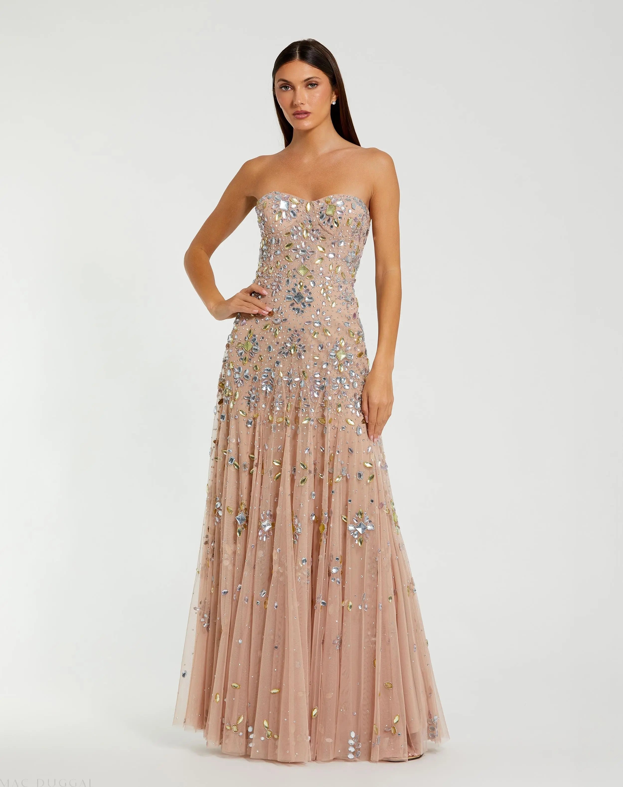 Pink Strapless Sweetheart Embellished Net Gown-Myartka