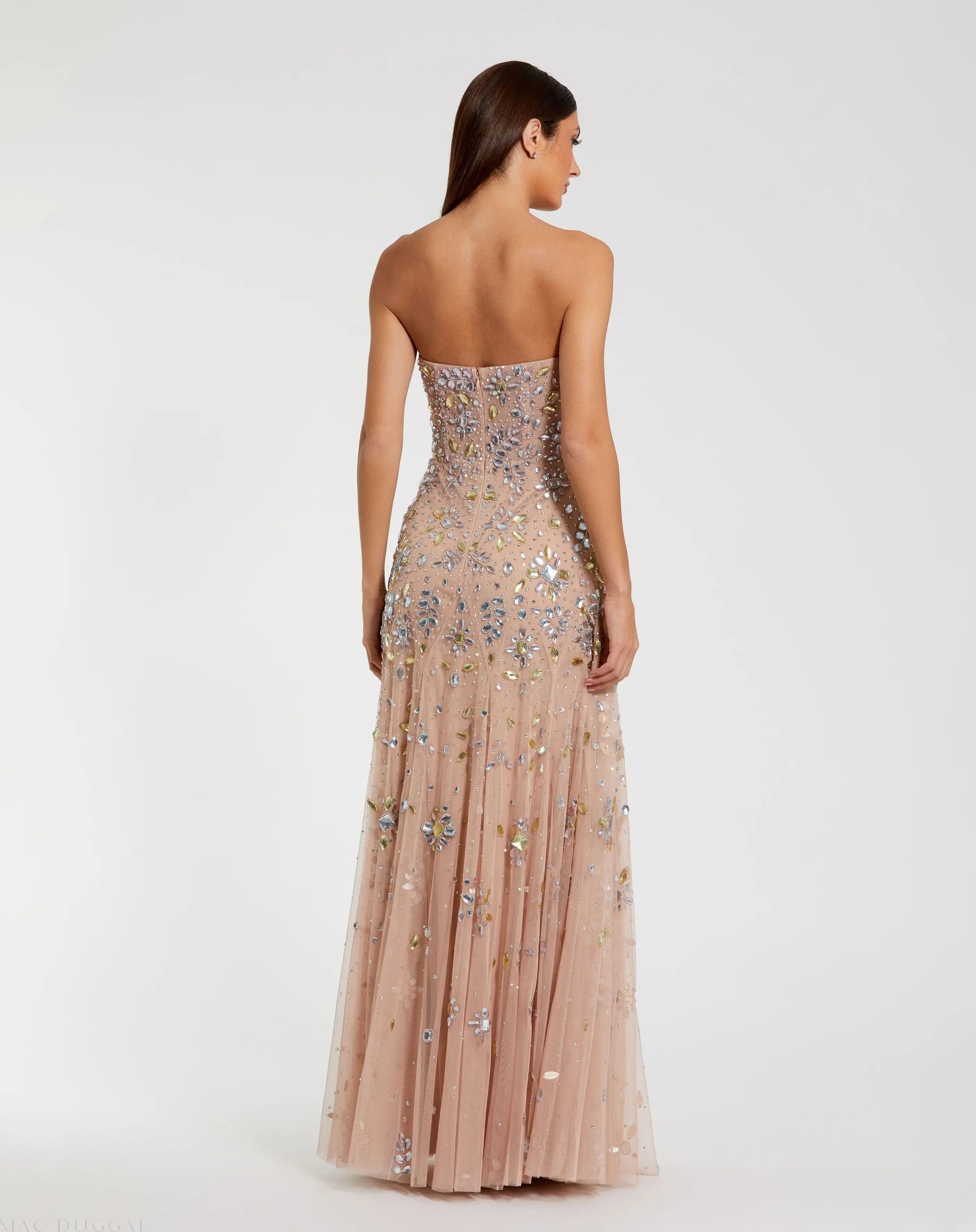 Pink Strapless Sweetheart Embellished Net Gown-Myartka