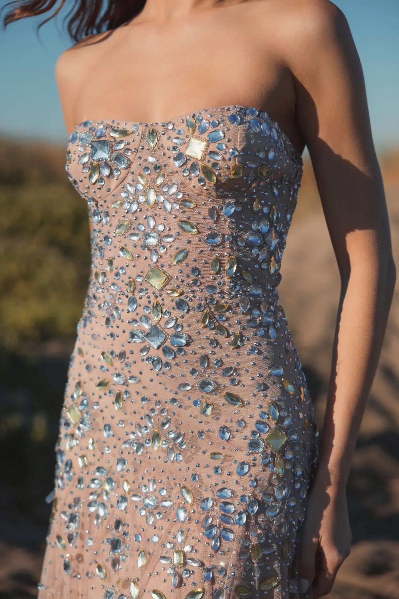 Pink Strapless Sweetheart Embellished Net Gown-Myartka