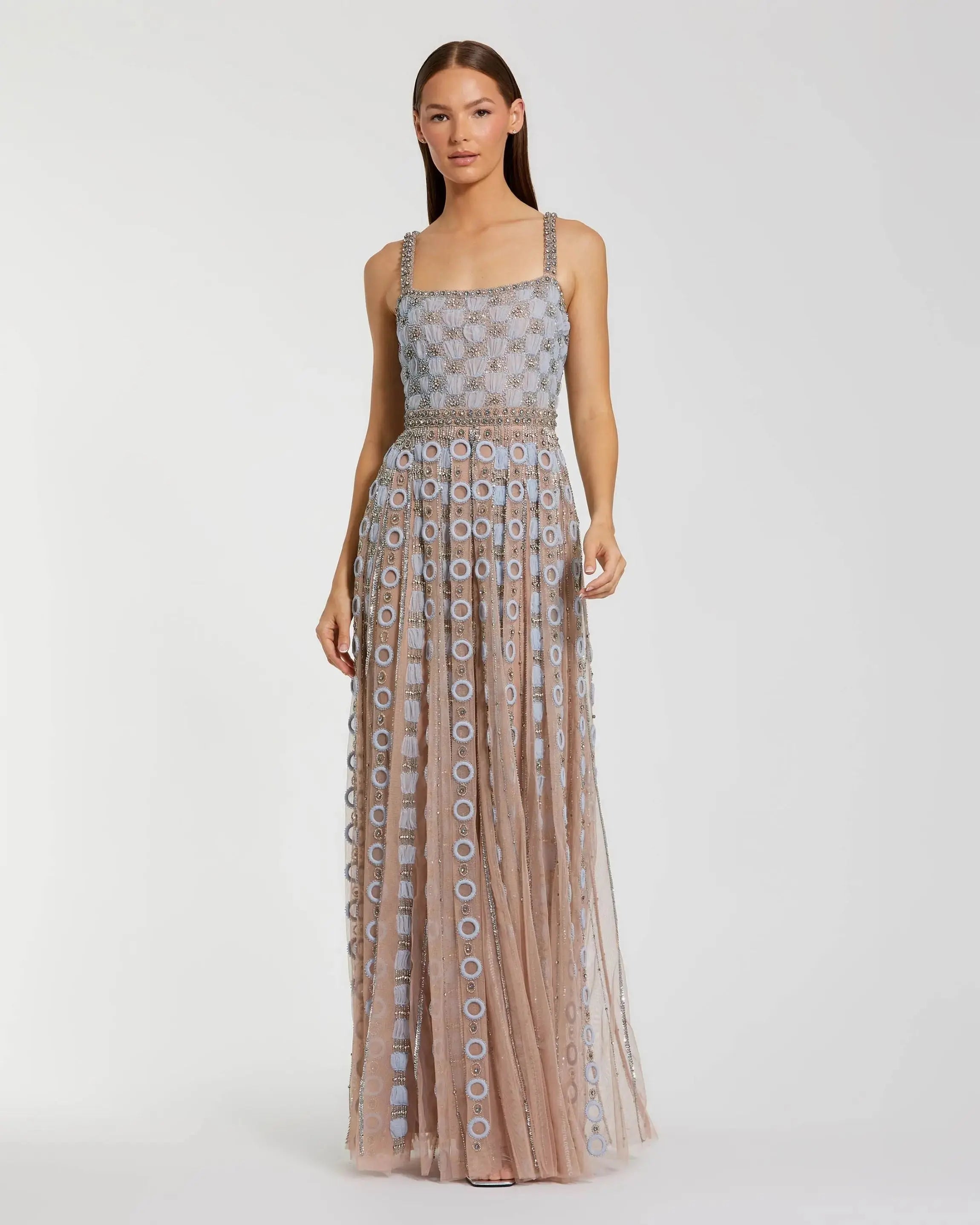 Light Blue Sleeveless Embellished A-line Gown-Myartka