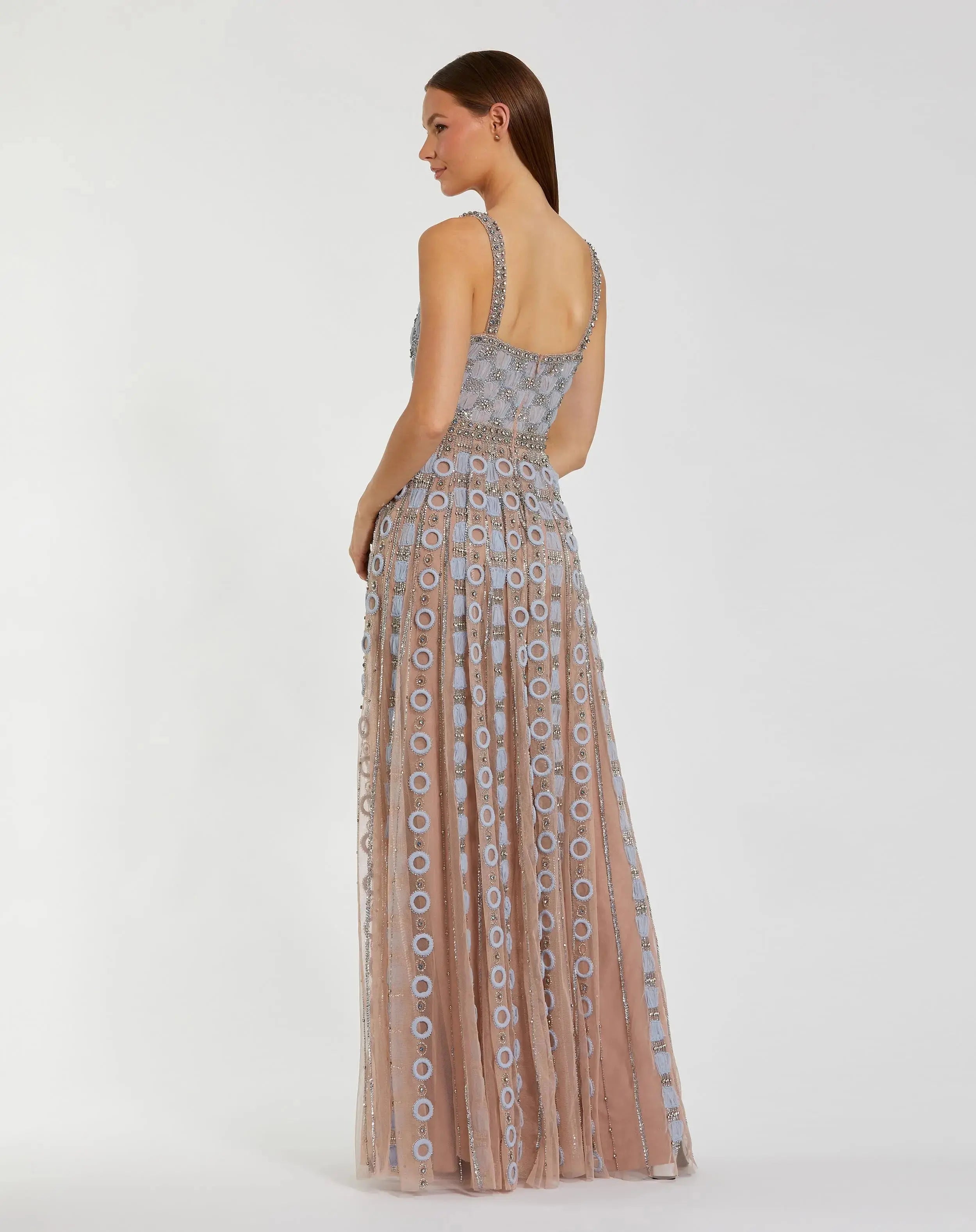 Light Blue Sleeveless Embellished A-line Gown-Myartka