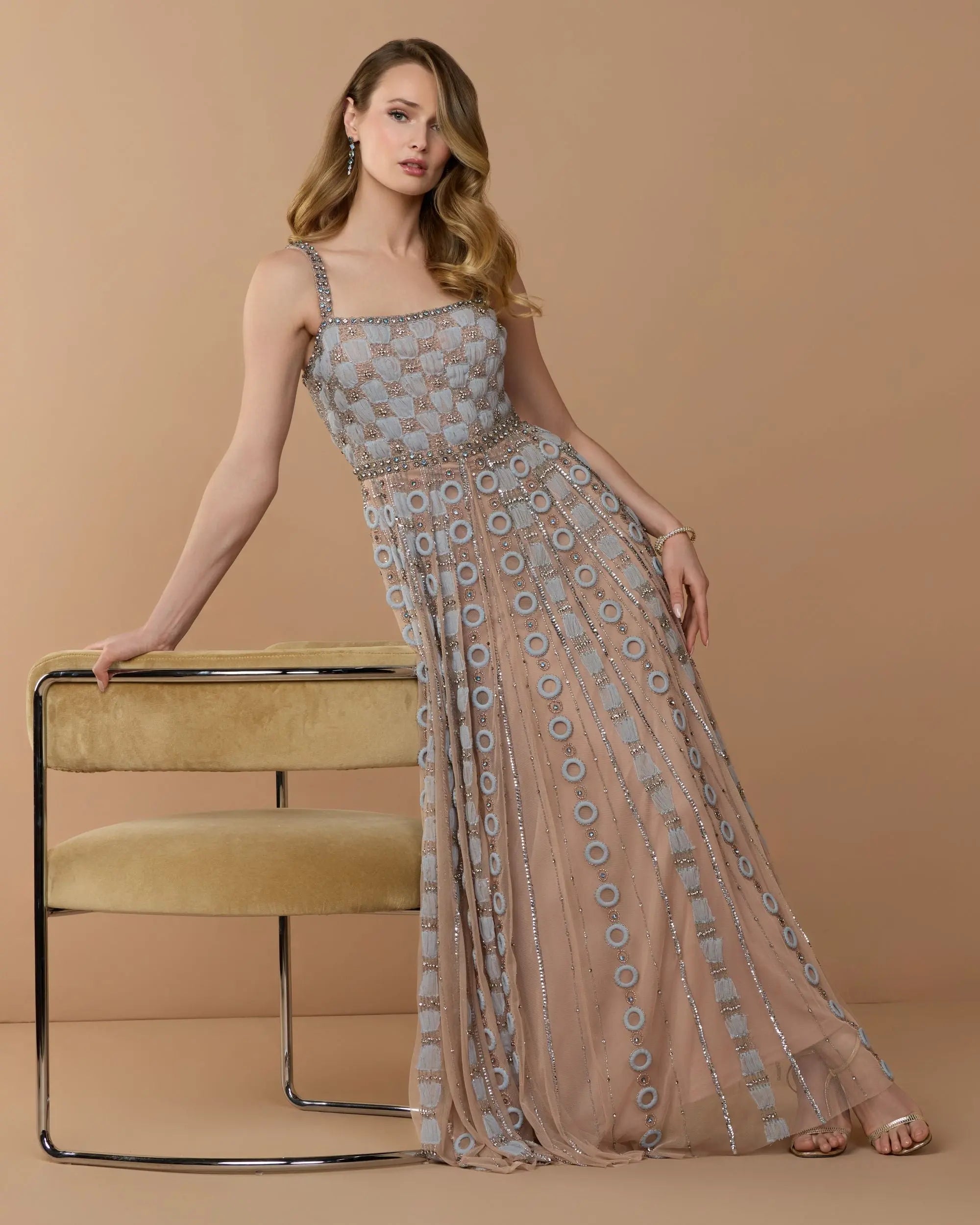 Light Blue Sleeveless Embellished A-line Gown-Myartka
