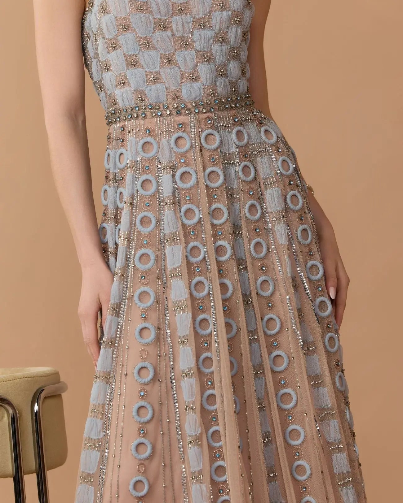 Light Blue Sleeveless Embellished A-line Gown-Myartka