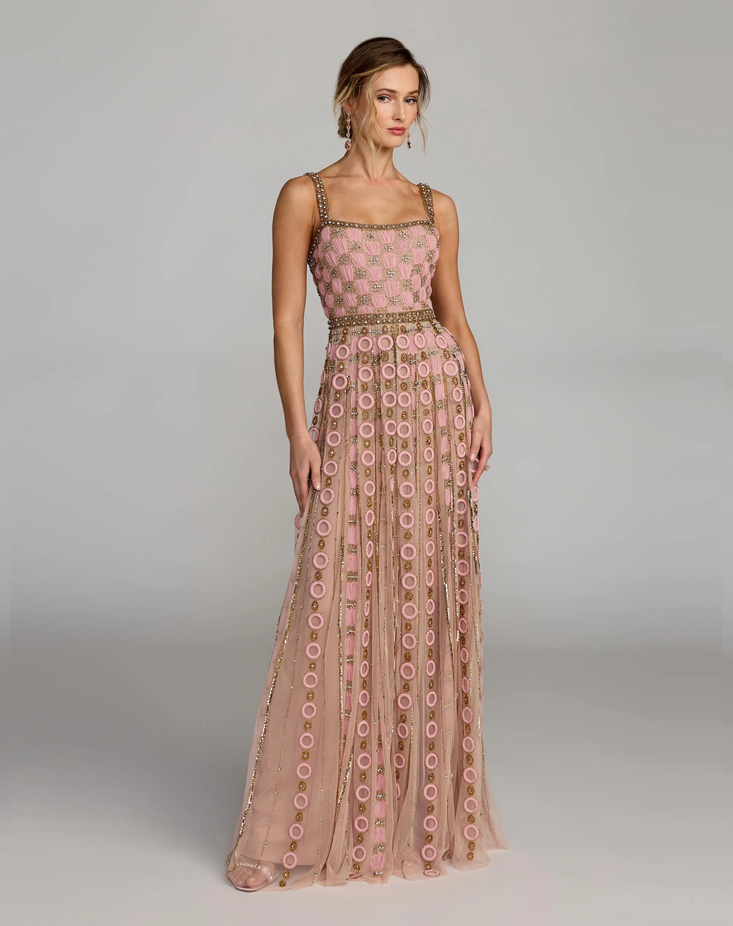 Pink Sleeveless Embellished A-line Gown-Myartka
