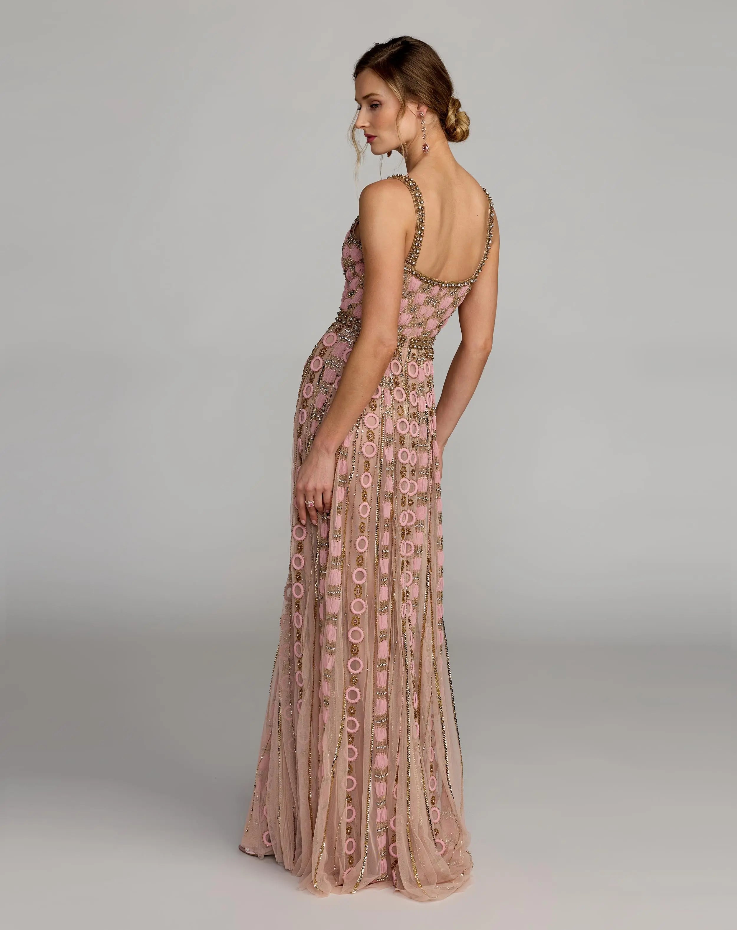 Pink Sleeveless Embellished A-line Gown-Myartka