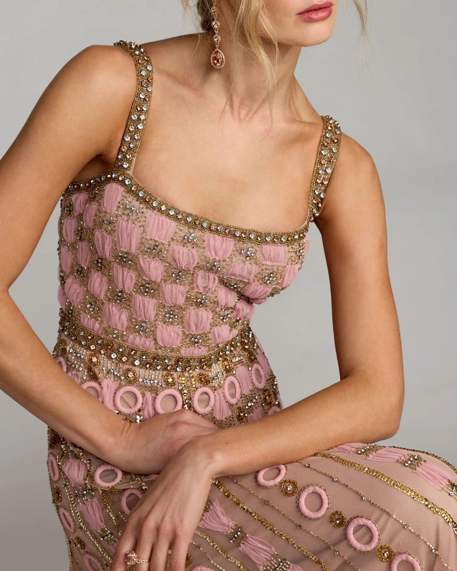 Pink Sleeveless Embellished A-line Gown-Myartka