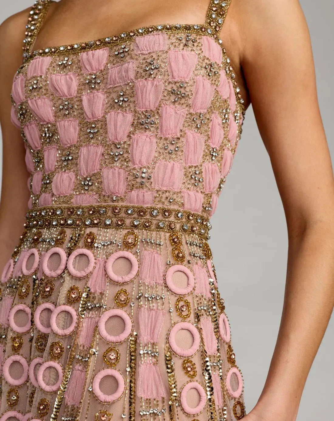 Pink Sleeveless Embellished A-line Gown-Myartka