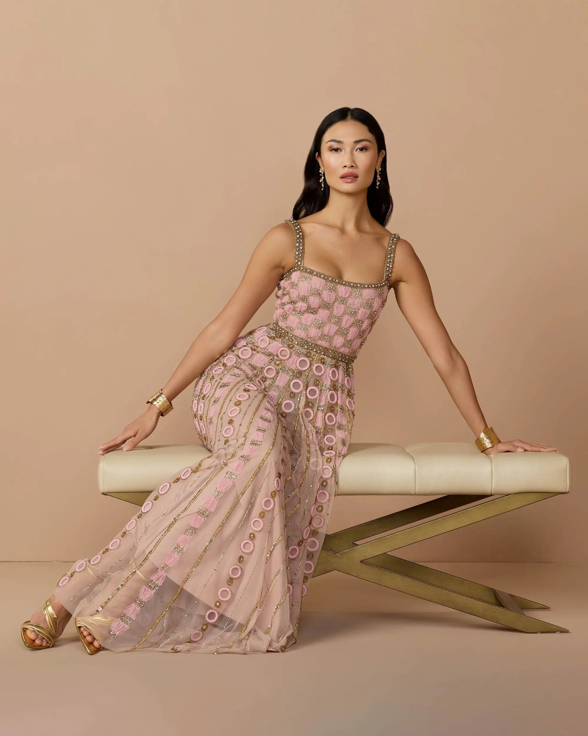 Pink Sleeveless Embellished A-line Gown-Myartka