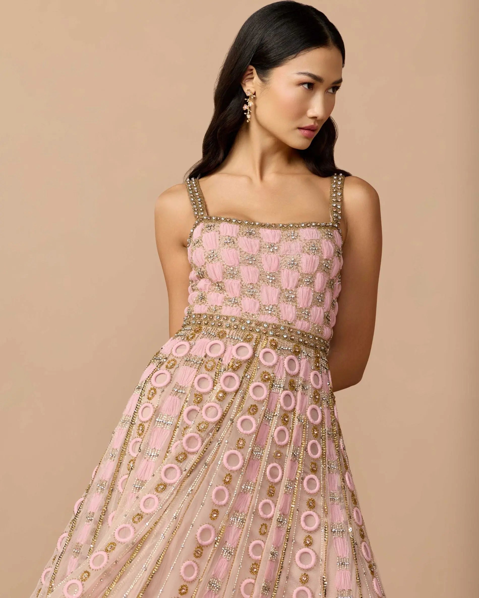 Pink Sleeveless Embellished A-line Gown-Myartka