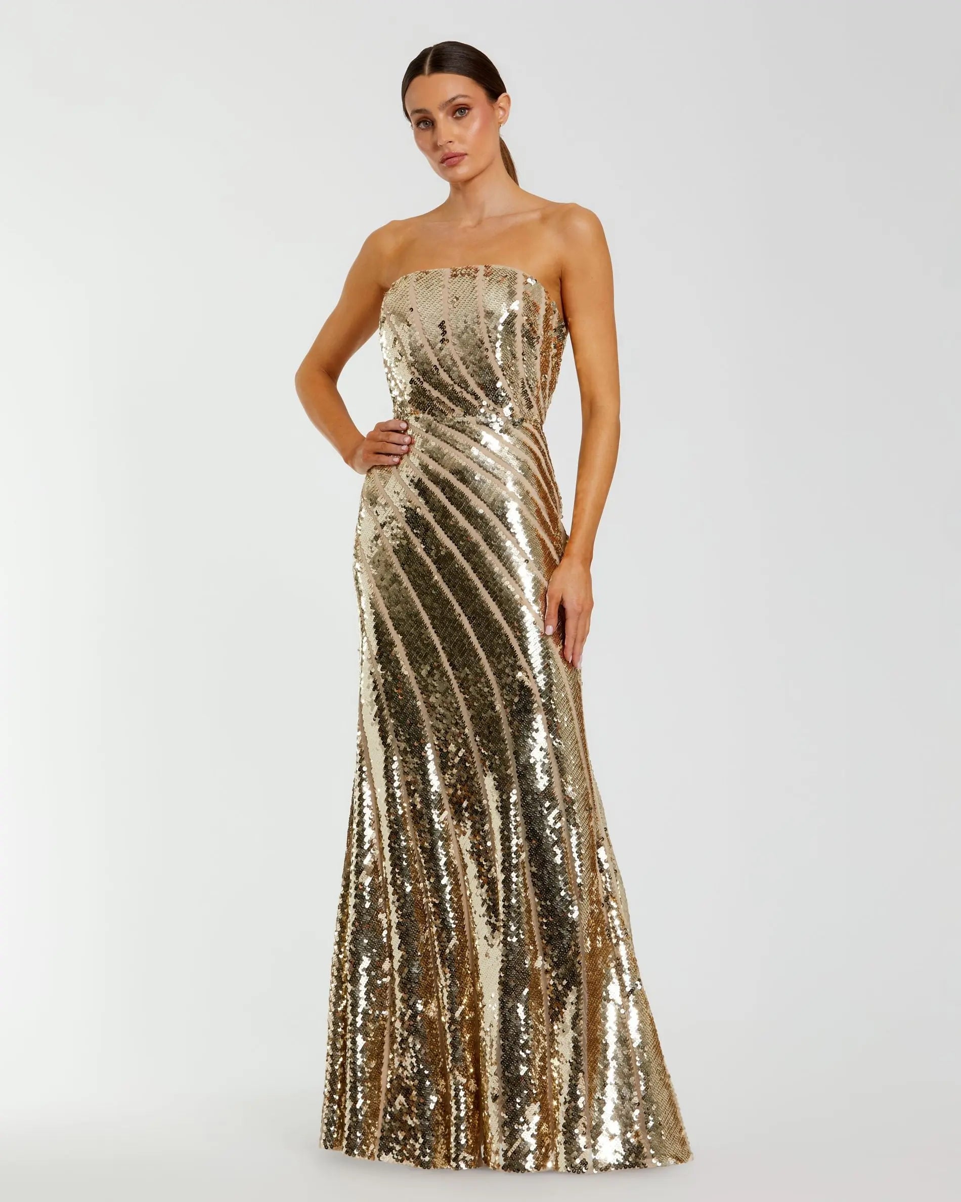Gold Strapless Sequin Trumpet Gown-Myartka