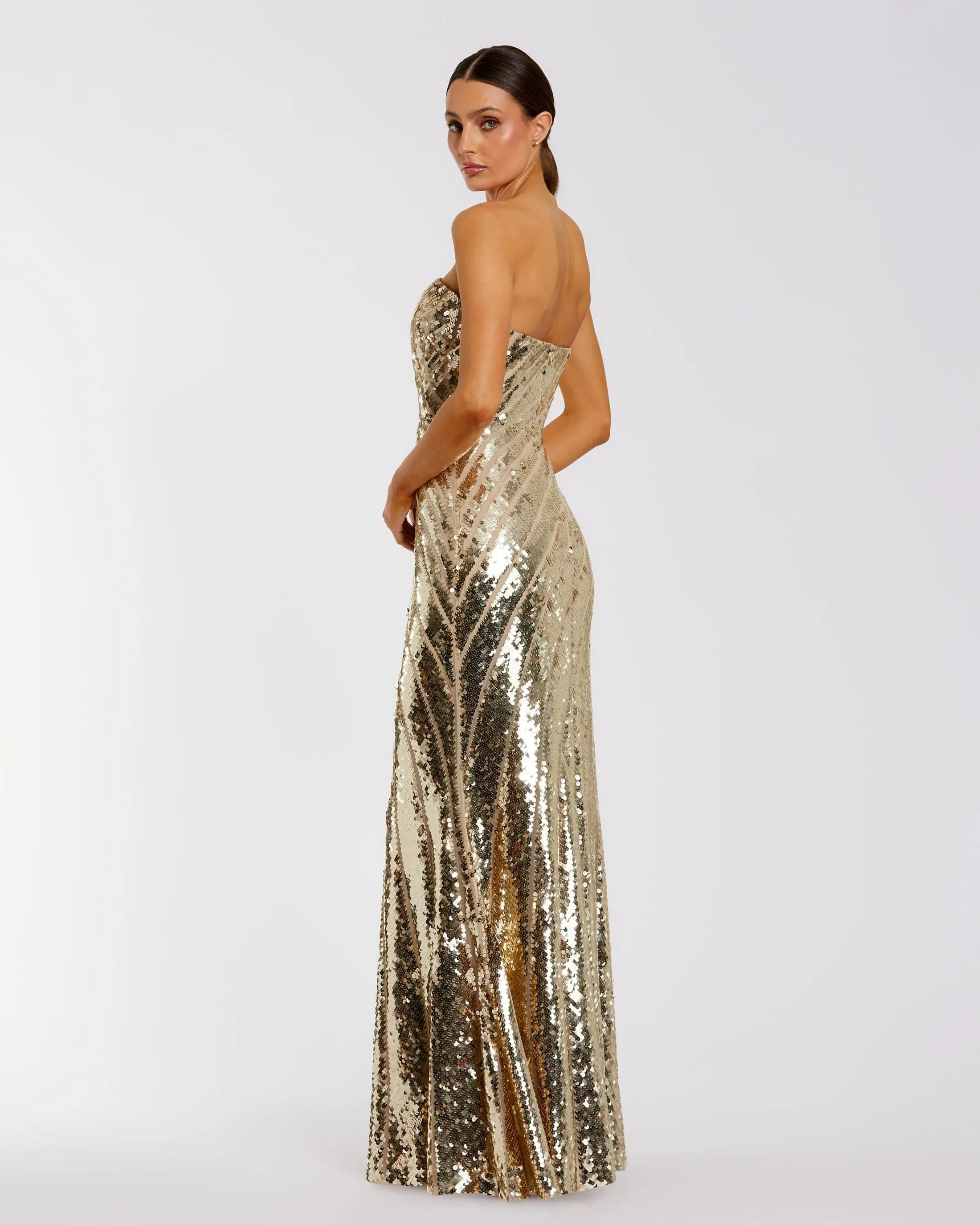 Gold Strapless Sequin Trumpet Gown-Myartka