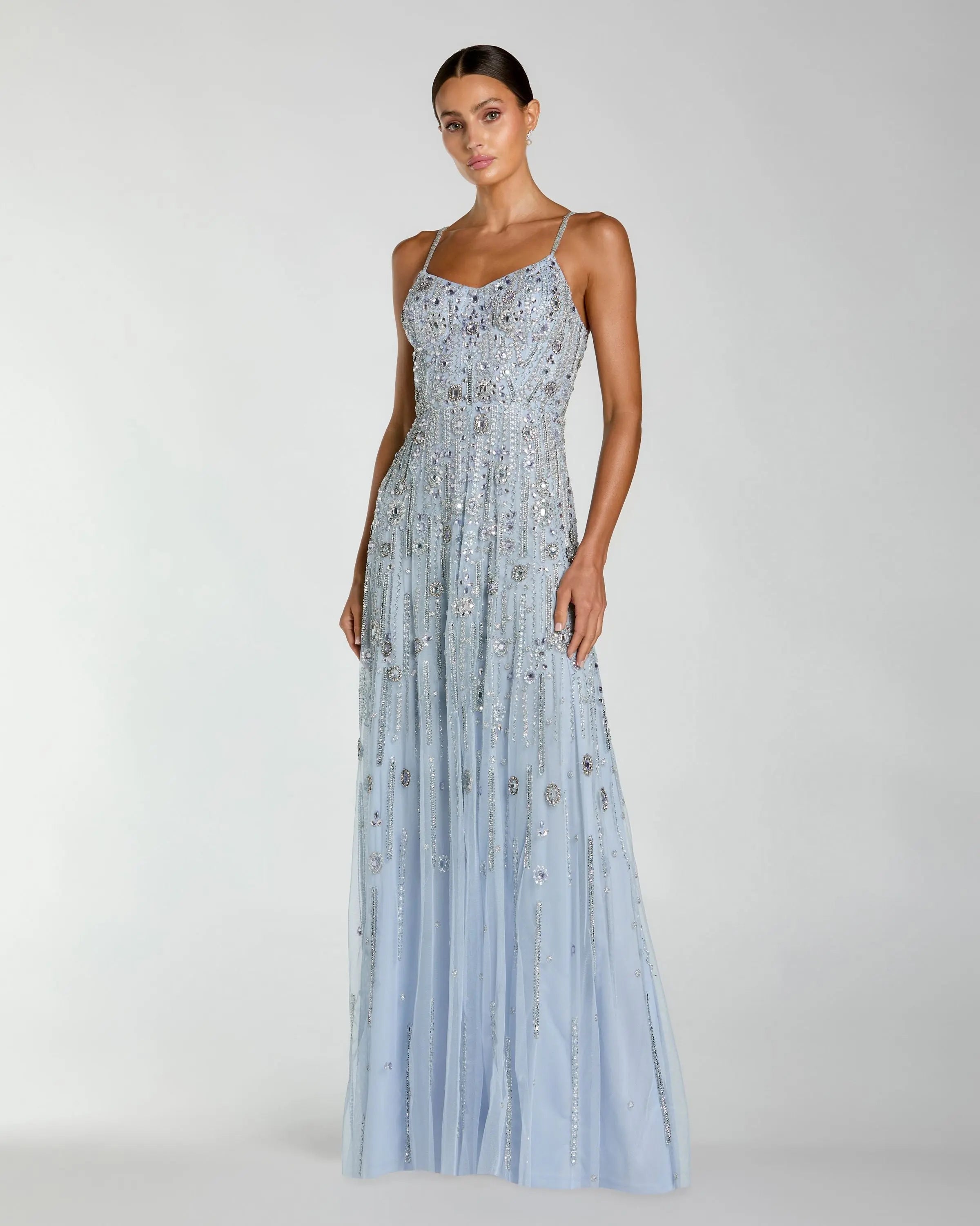 Blue Rhinestone Embellished Sweetheart Neck A-Line Gown-Myartka