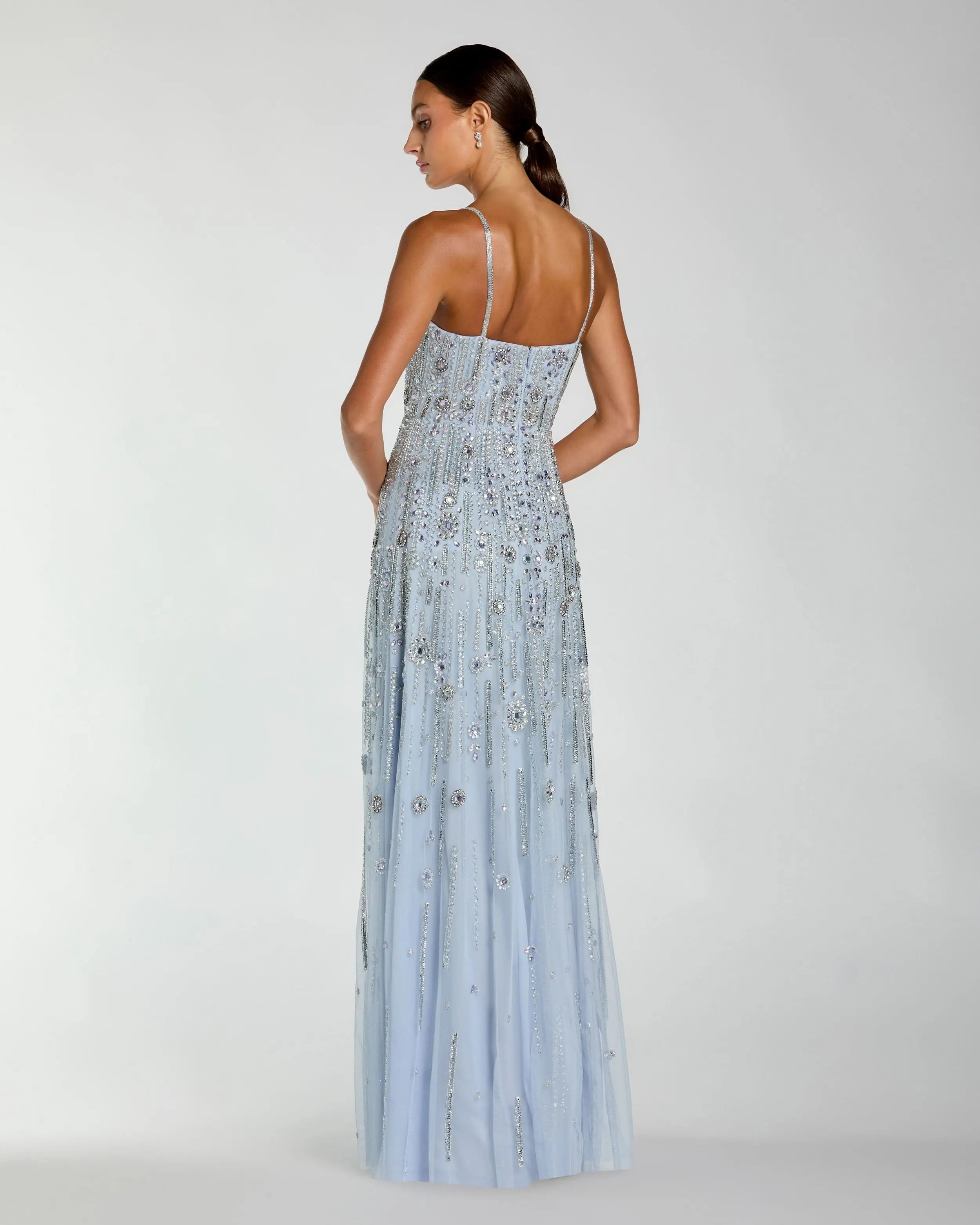 Blue Rhinestone Embellished Sweetheart Neck A-Line Gown-Myartka