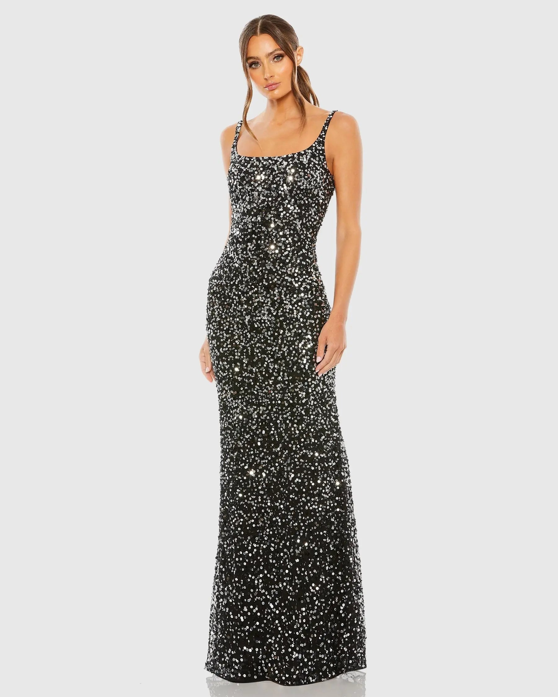 Black Sequined Low Back Slip Gown-Myartka
