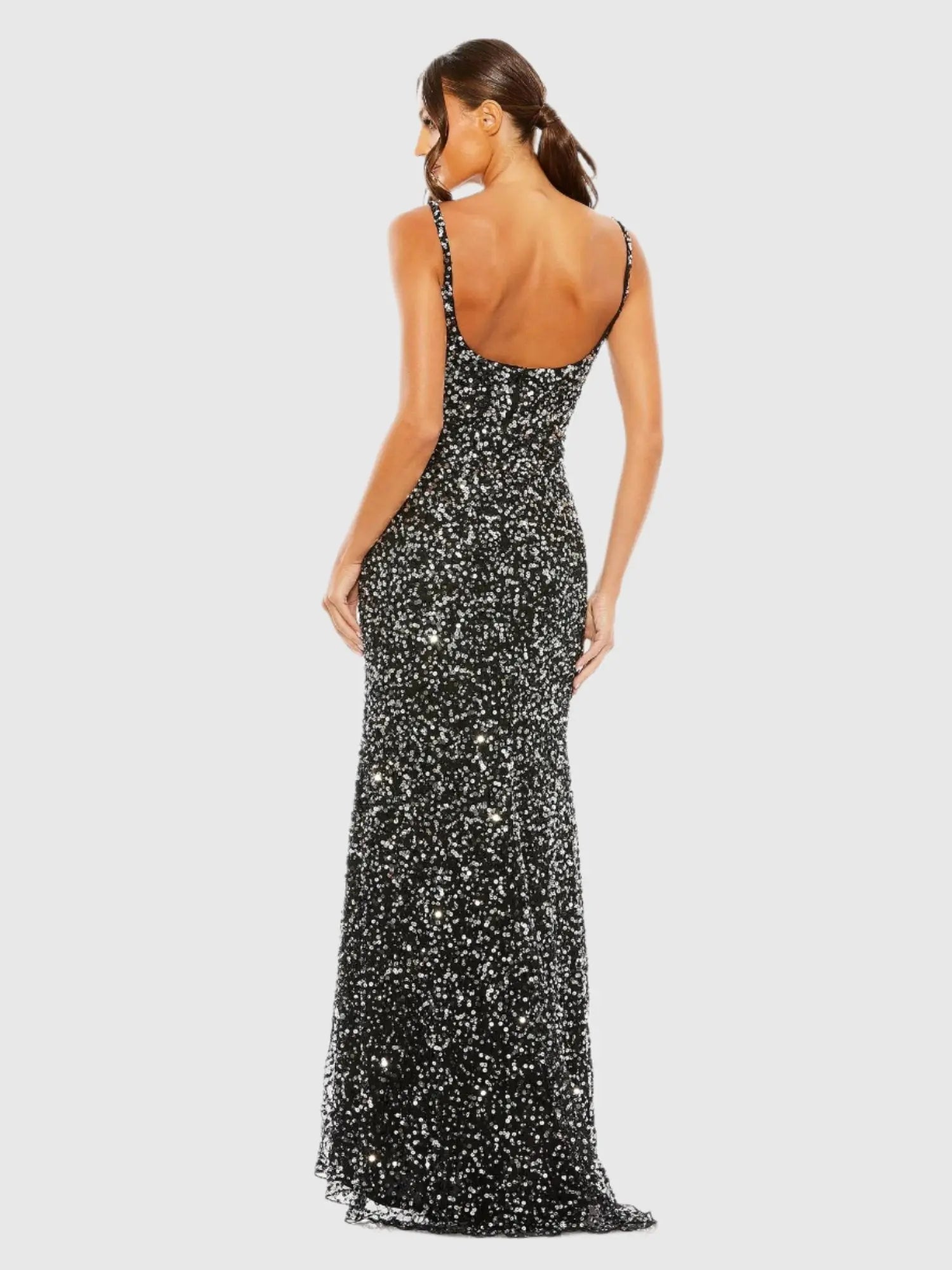 Black Sequined Low Back Slip Gown-Myartka