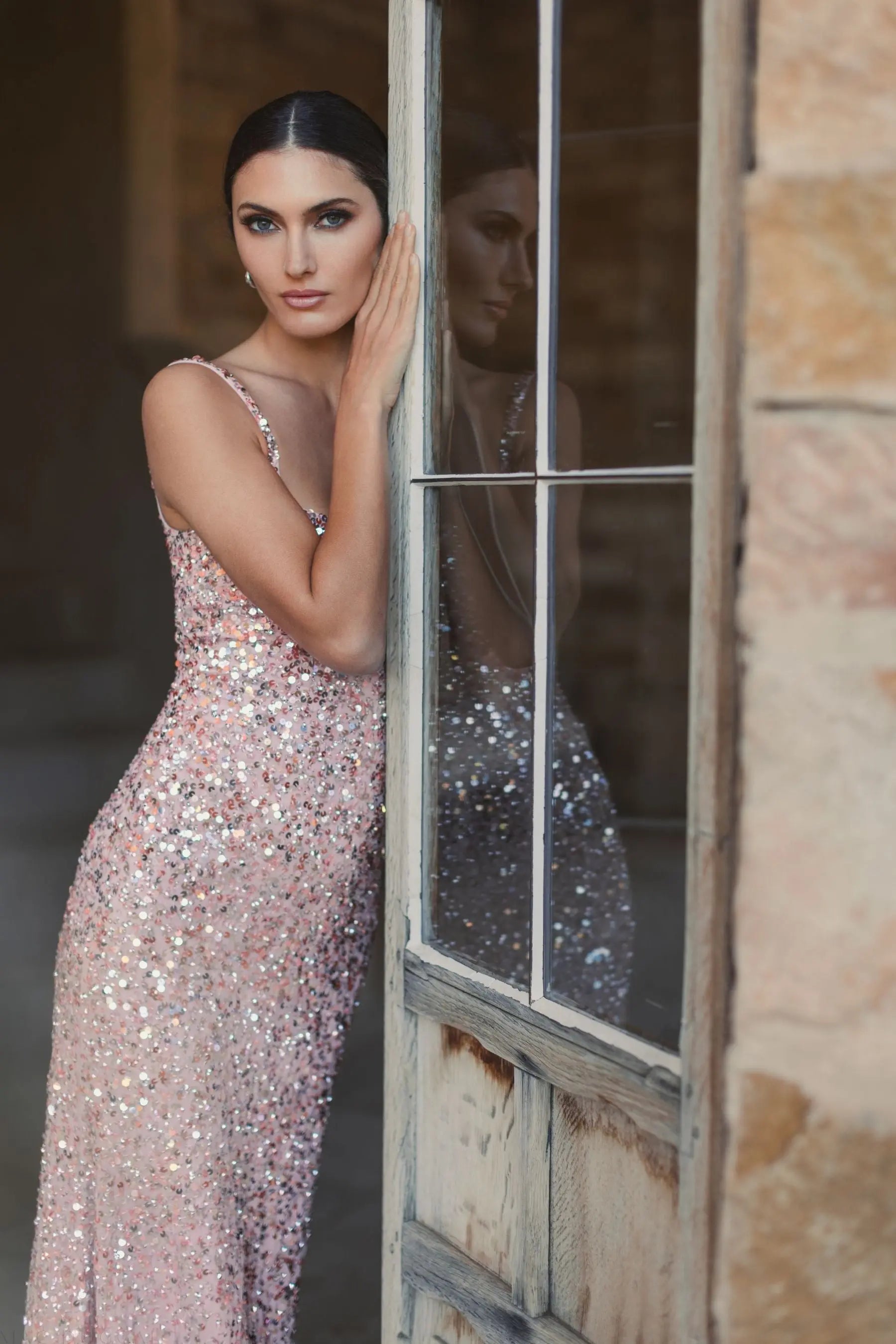 Pink Sequined Low Back Slip Gown-Myartka