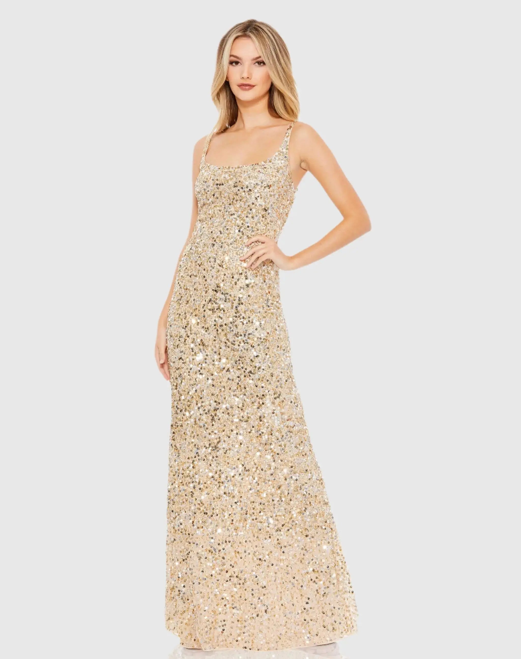 Sequined Low Back Slip Gown-Myartka