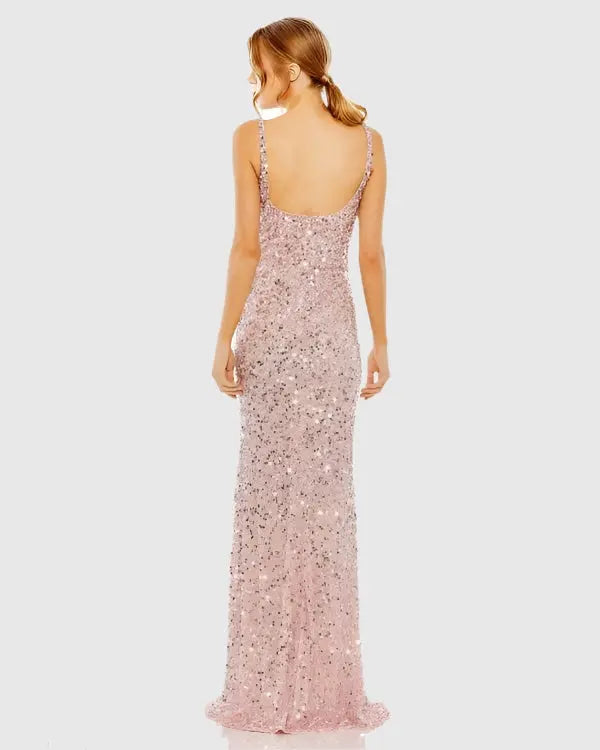 Pink Sequined Low Back Slip Gown-Myartka
