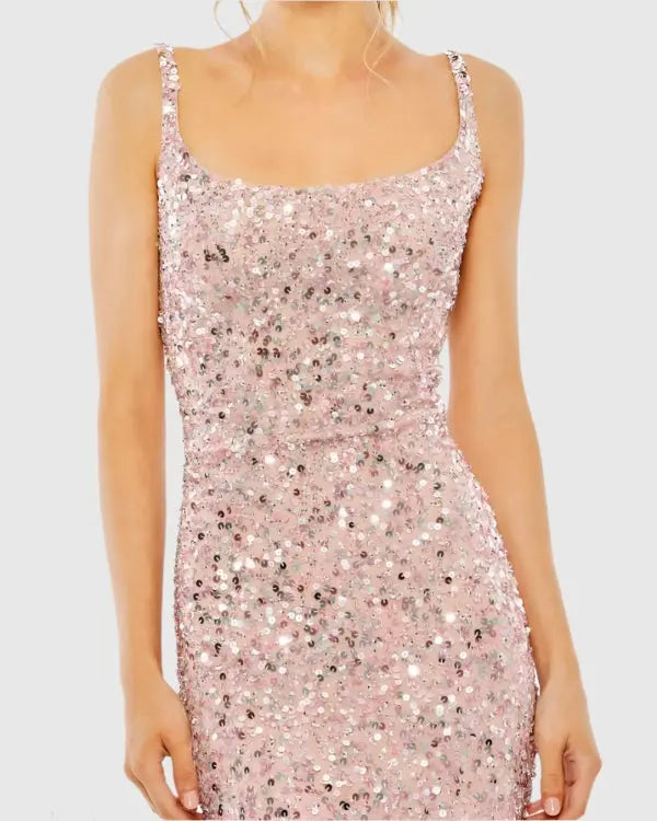 Pink Sequined Low Back Slip Gown-Myartka