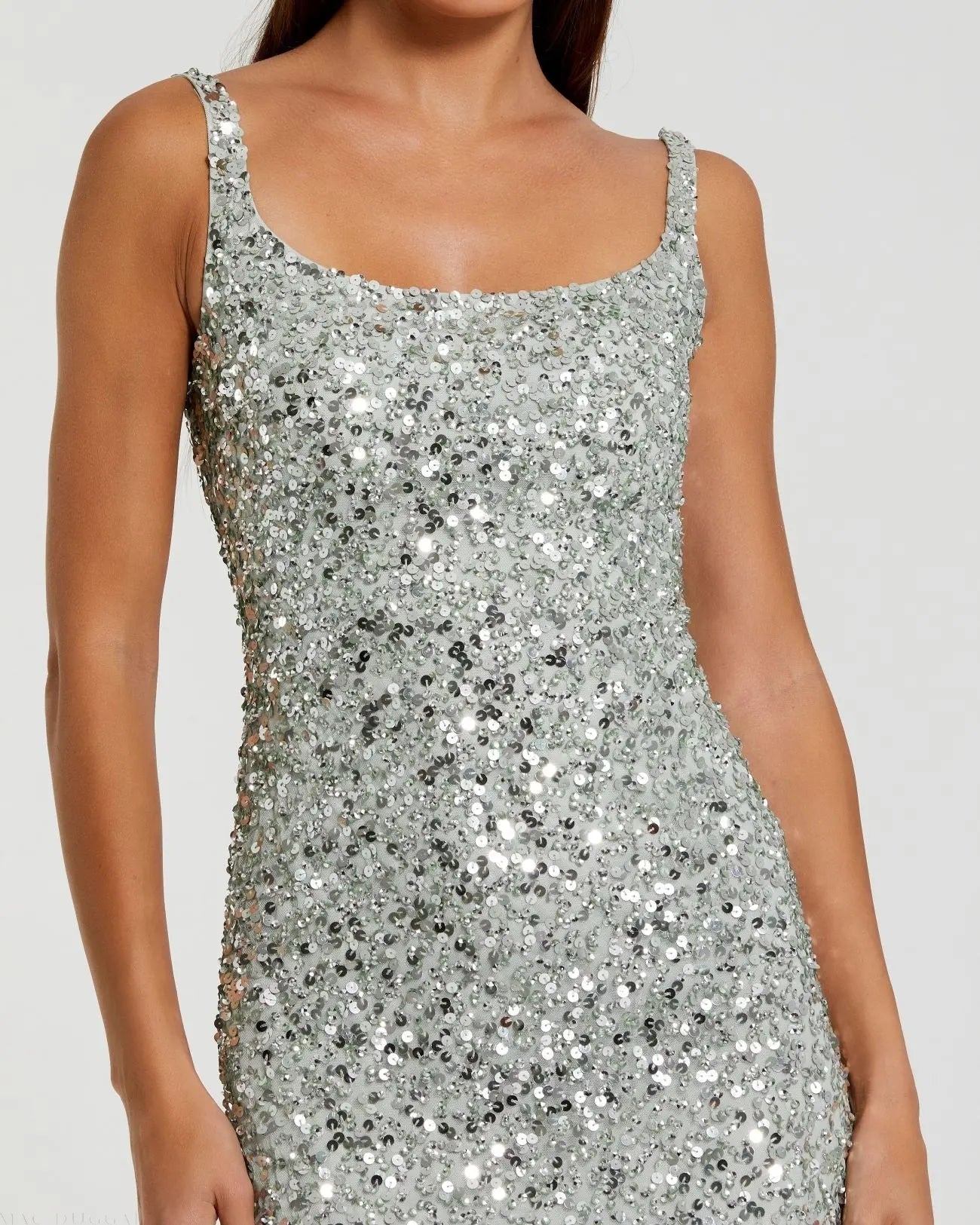 Green Sequined Low Back Slip Gown-Myartka