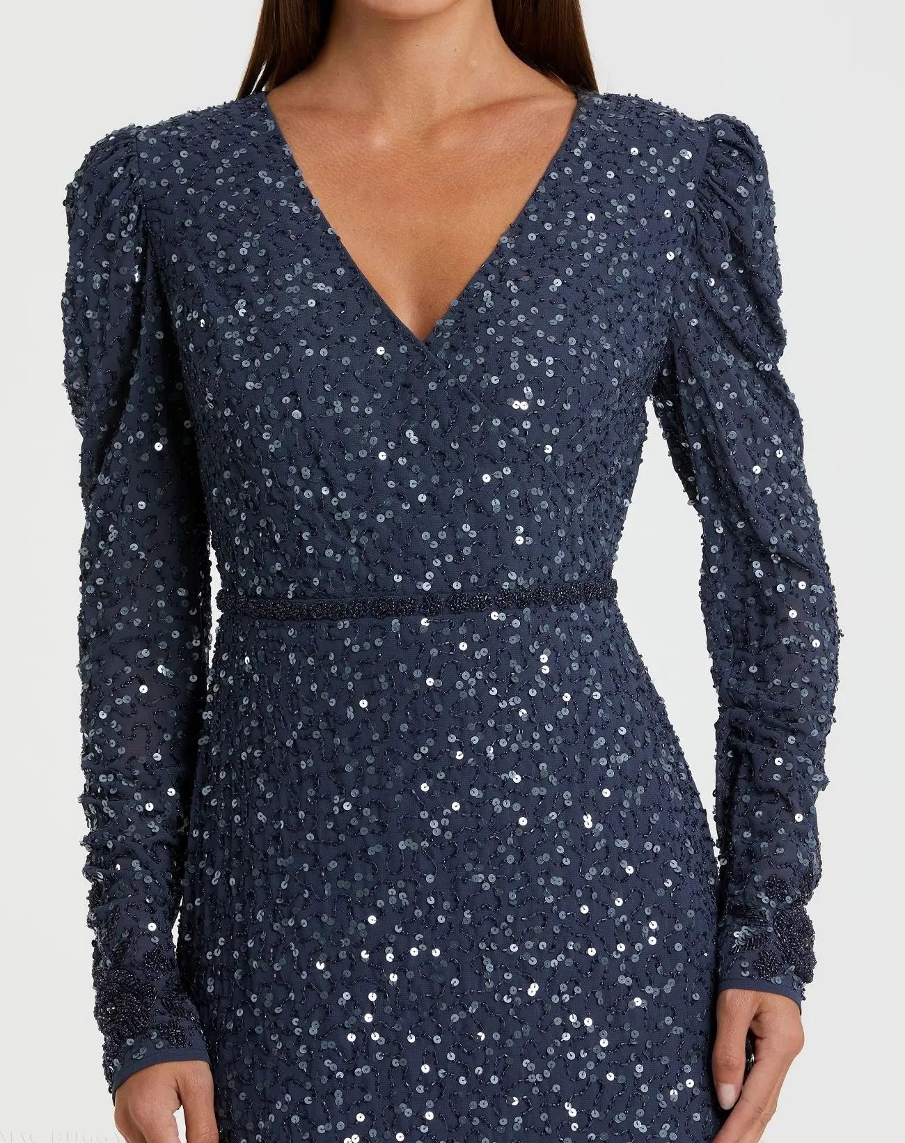 Blue Sequin Dress with Embellished Hemline and Belt - FINAL SALE-Myartka