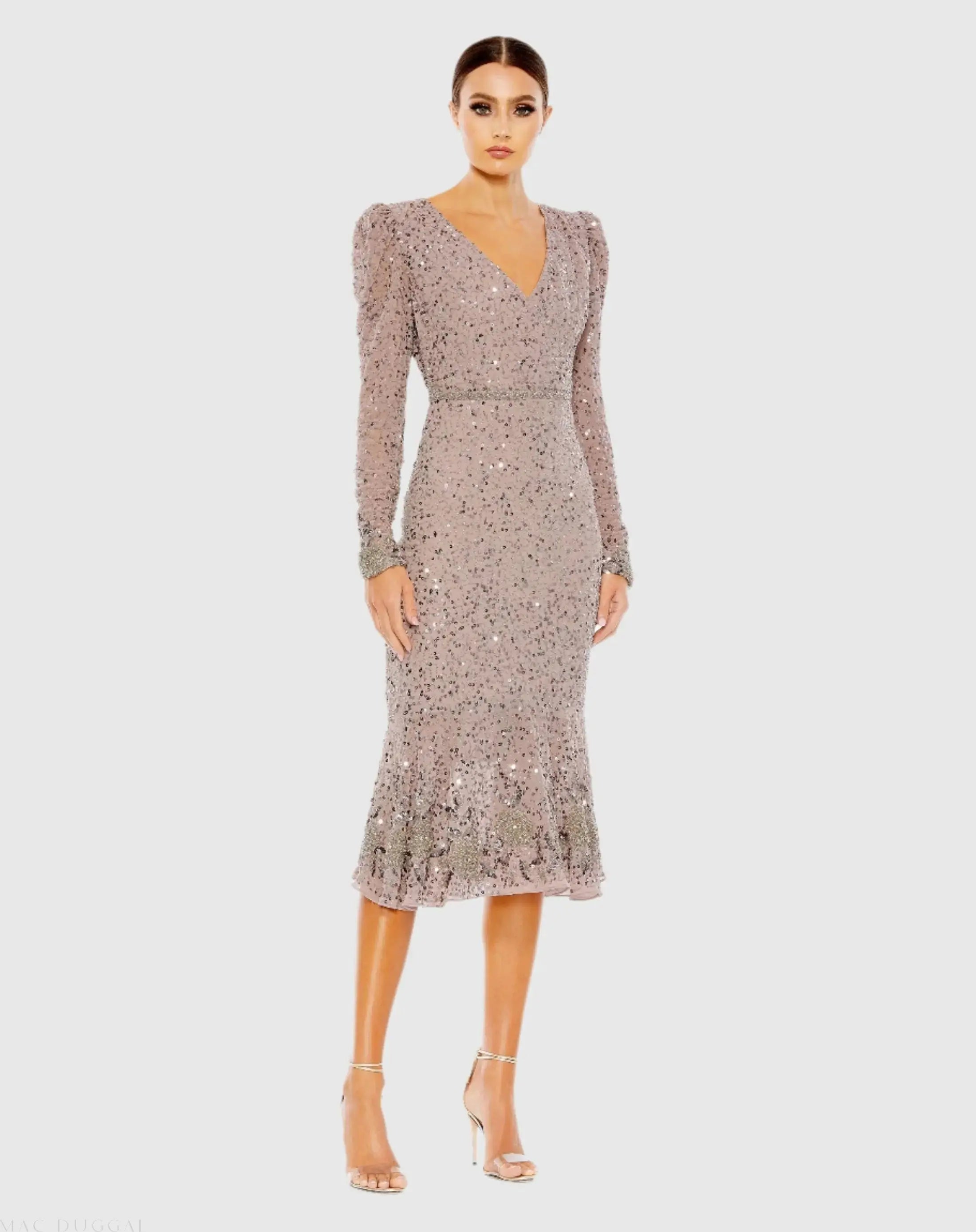 Sequin Dress with Embellished Hemline and Belt-Myartka
